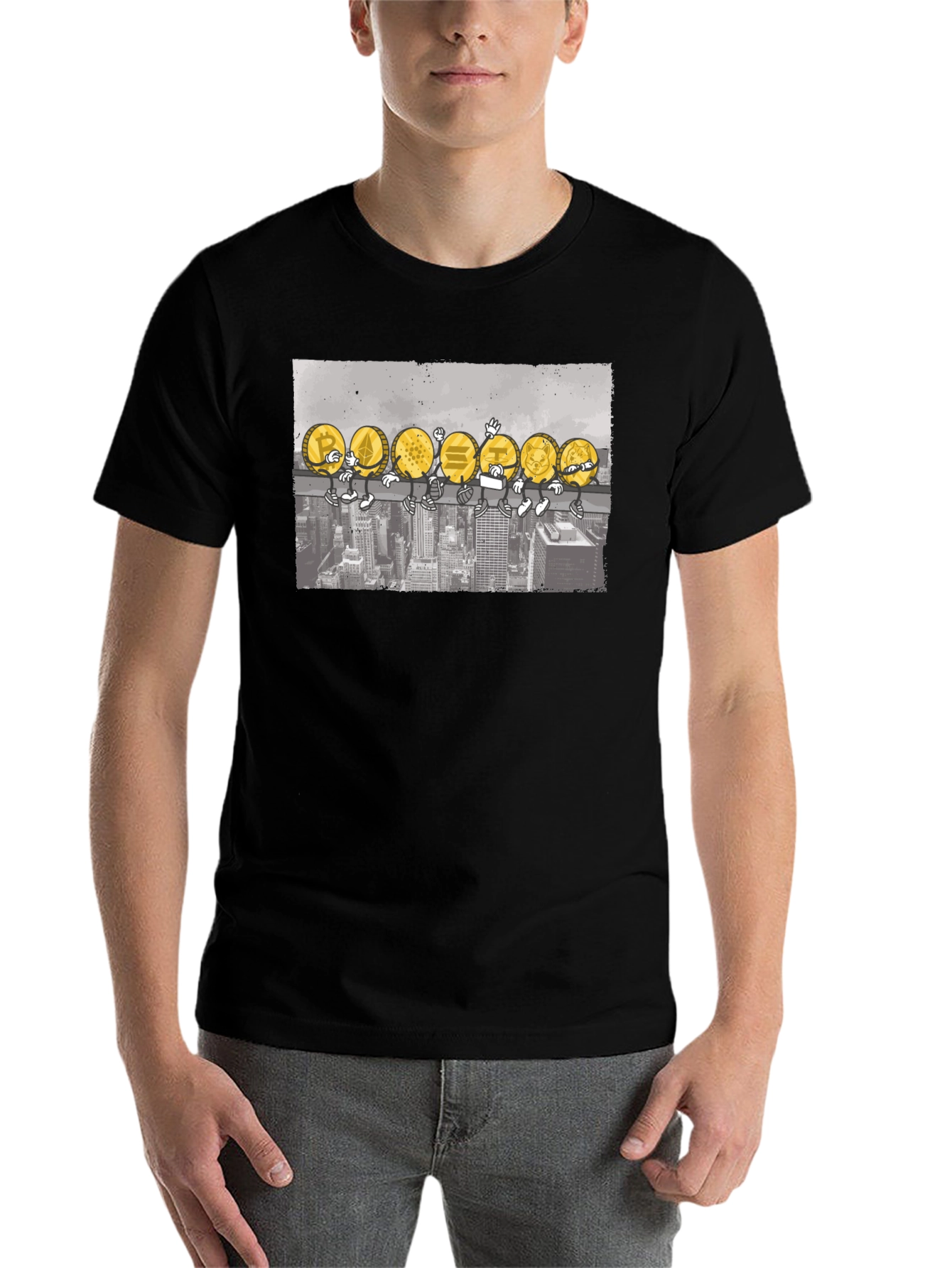 Black Crypto Coins T-Shirt - Cartoon Character Design view 7