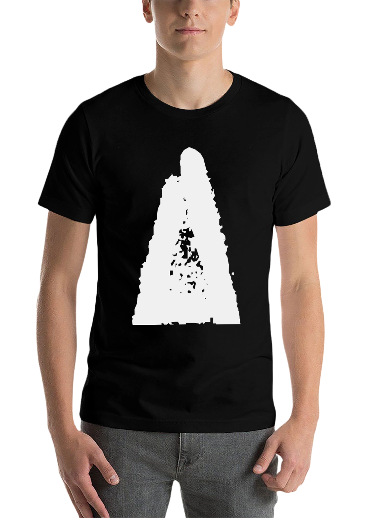 Black Black T-Shirt with Abstract White Figure Print view 7