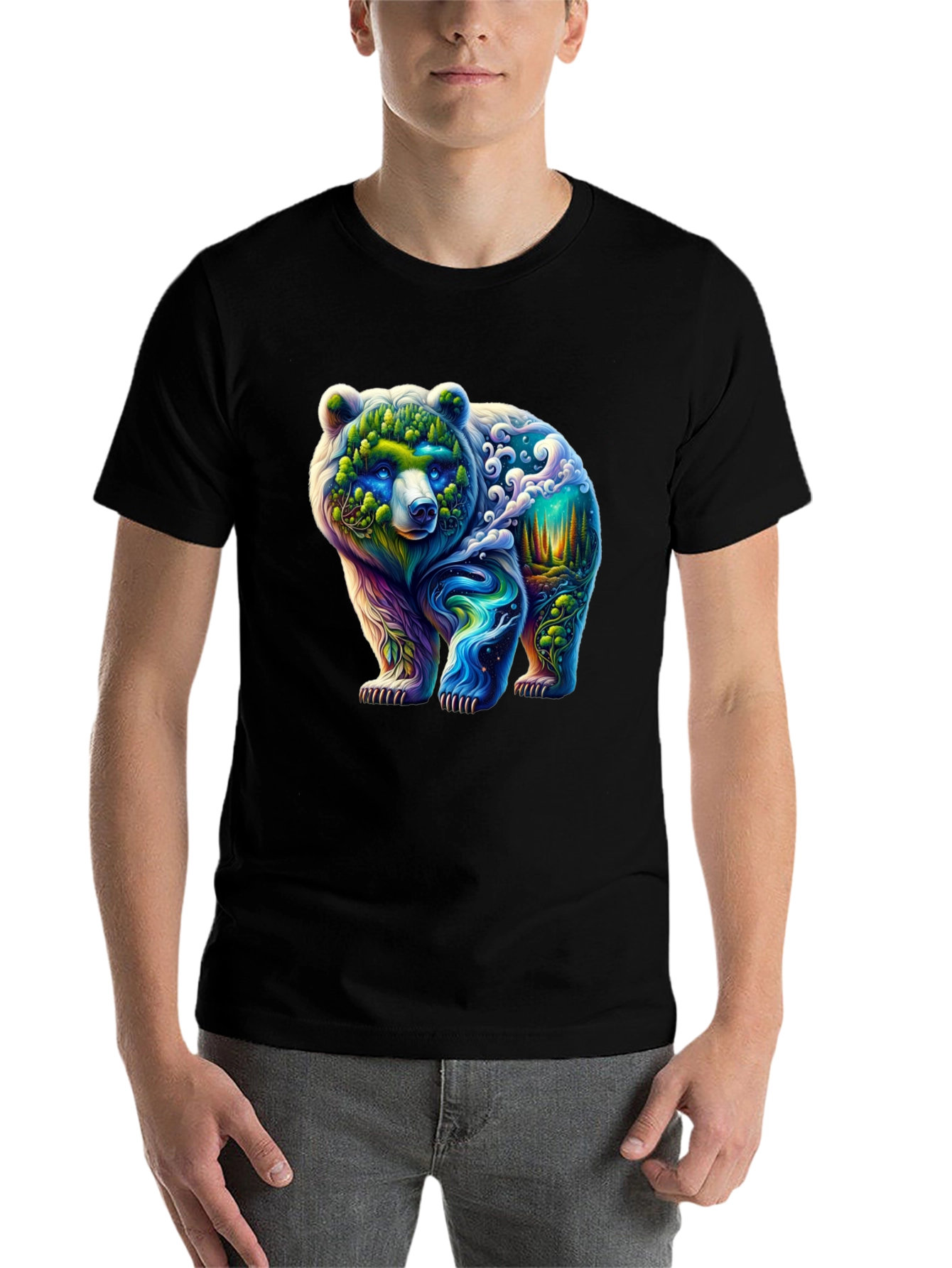 Black Nature Bear Graphic Tee - Black view 7