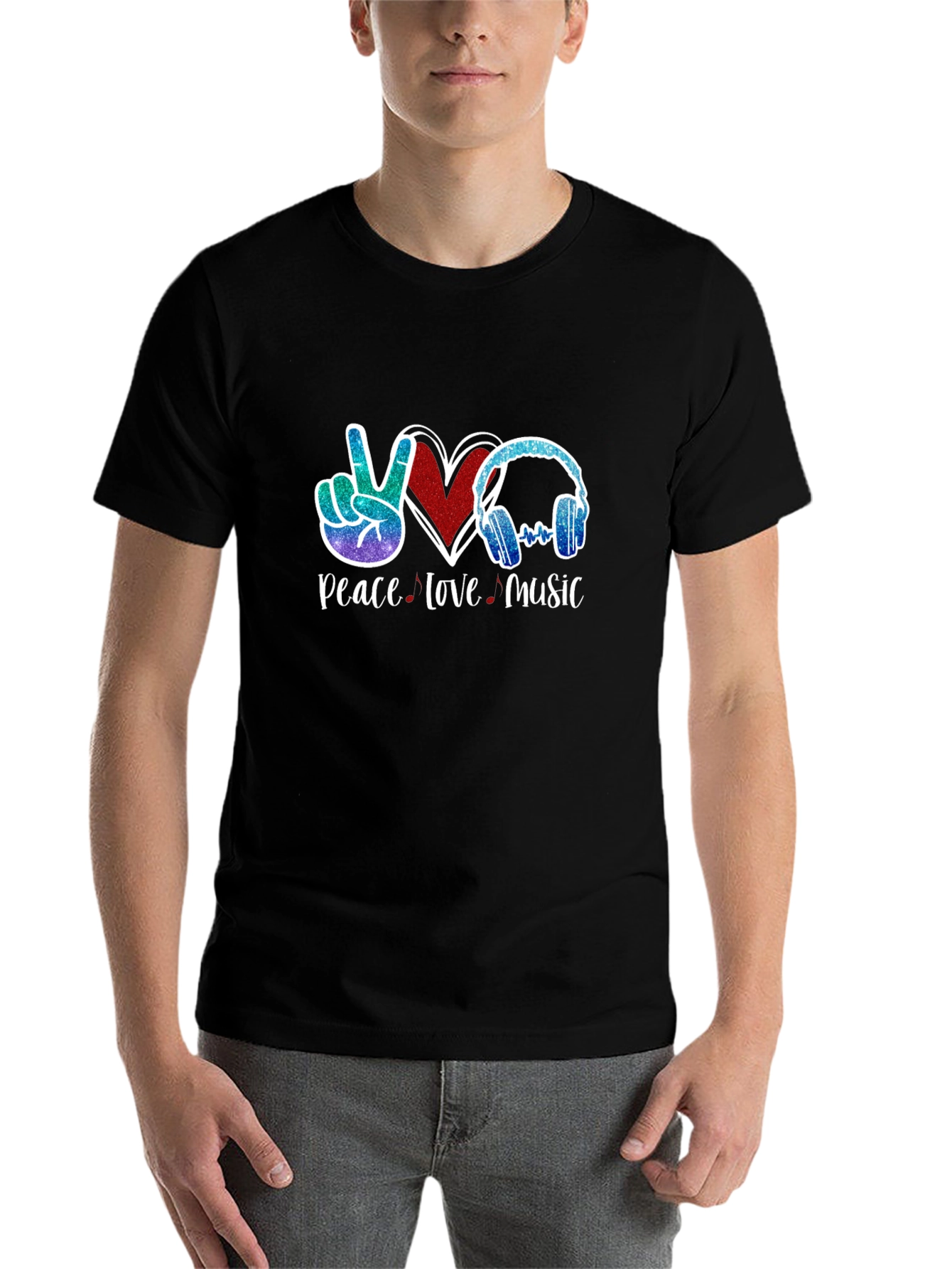 Black Peace Love Music Graphic T-Shirt view 7