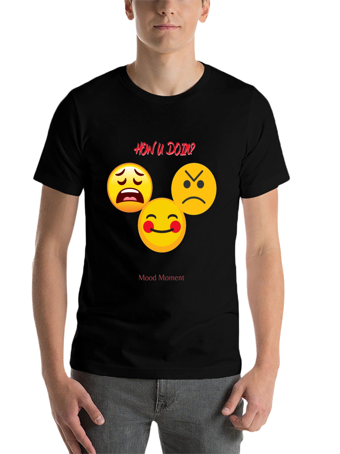 Black Mood Moment Emoji Graphic Black T-Shirt view 7
