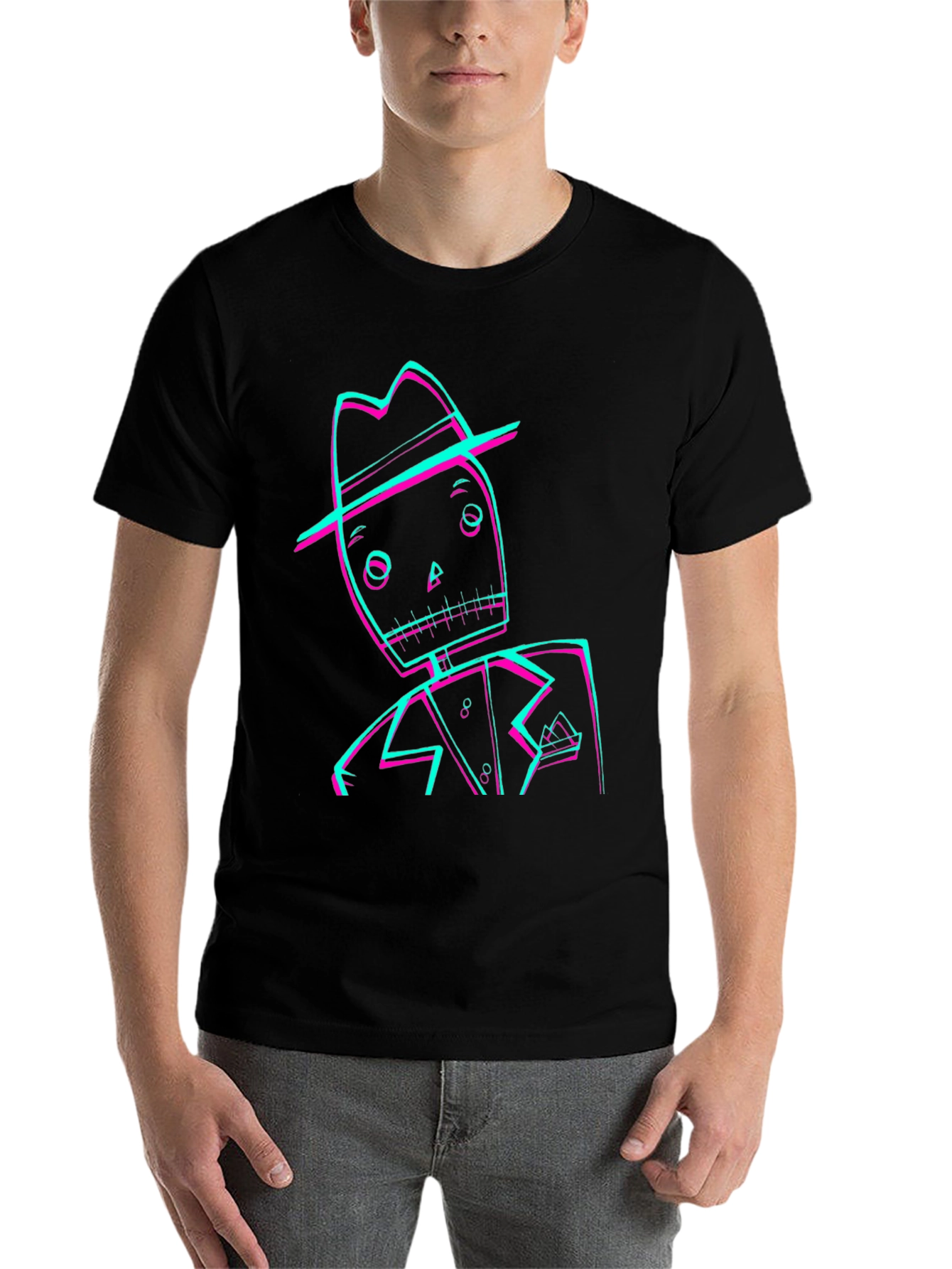 Black Retro Glitch Skeleton Graphic Tee view 7
