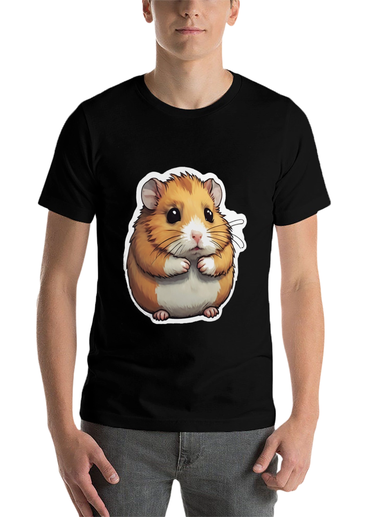 Black Cute Hamster Graphic Tee - Black Cotton Blend view 7