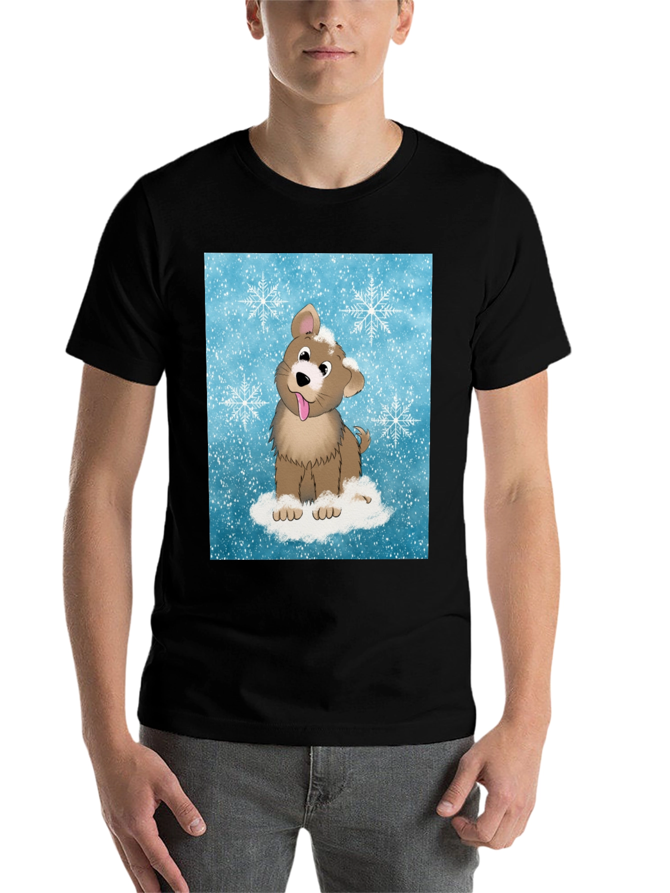 Black Cute Puppy Snowflake T-Shirt view 7