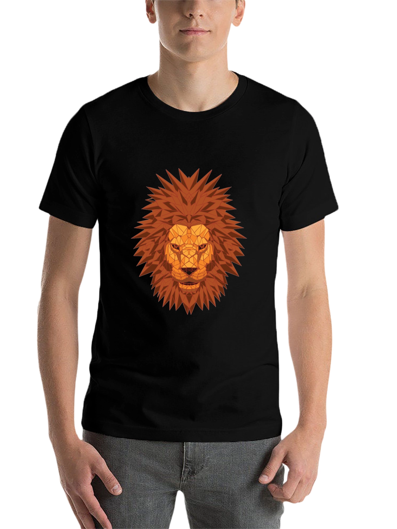 Black Geometric Lion Head Graphic Tee - Black view 7