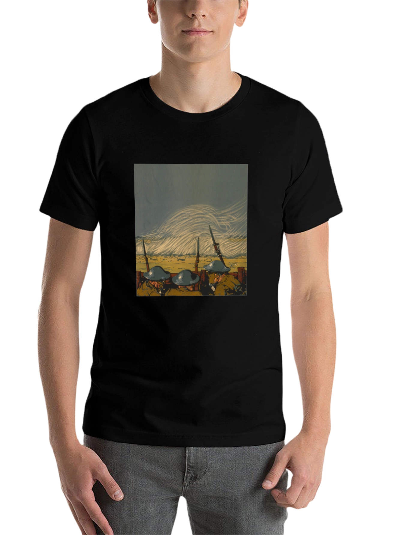 Black Vintage War Art Black T-Shirt view 7