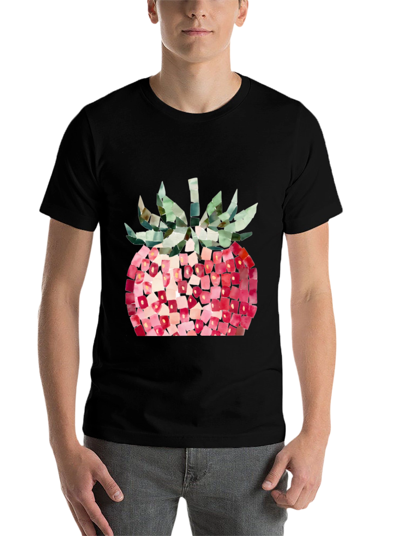 Black Strawberry Graphic Tee - Abstract Fruit Design, Casual Wear view 7