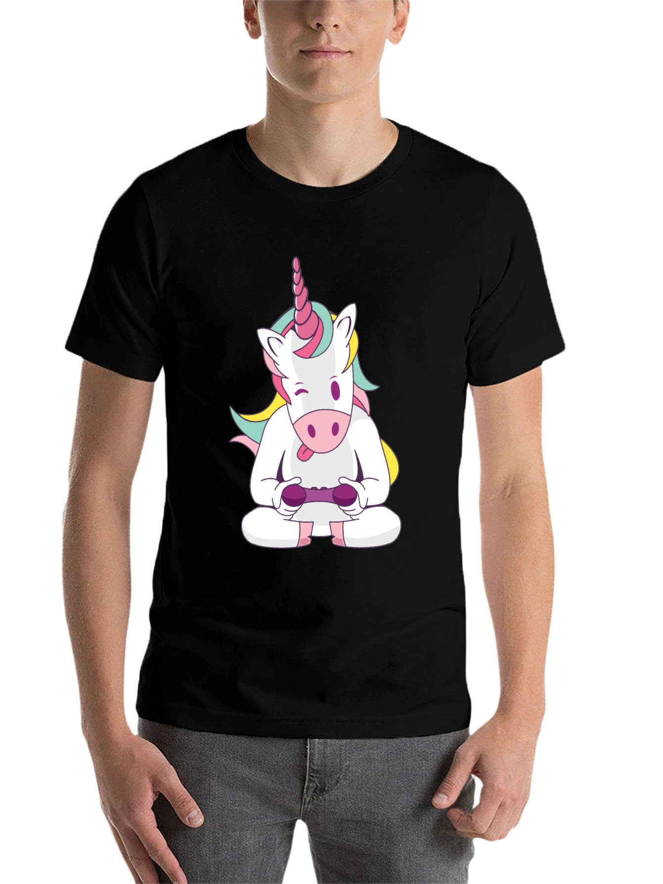 Black Unicorn Gamer T-Shirt - Funny Graphic Tee view 7