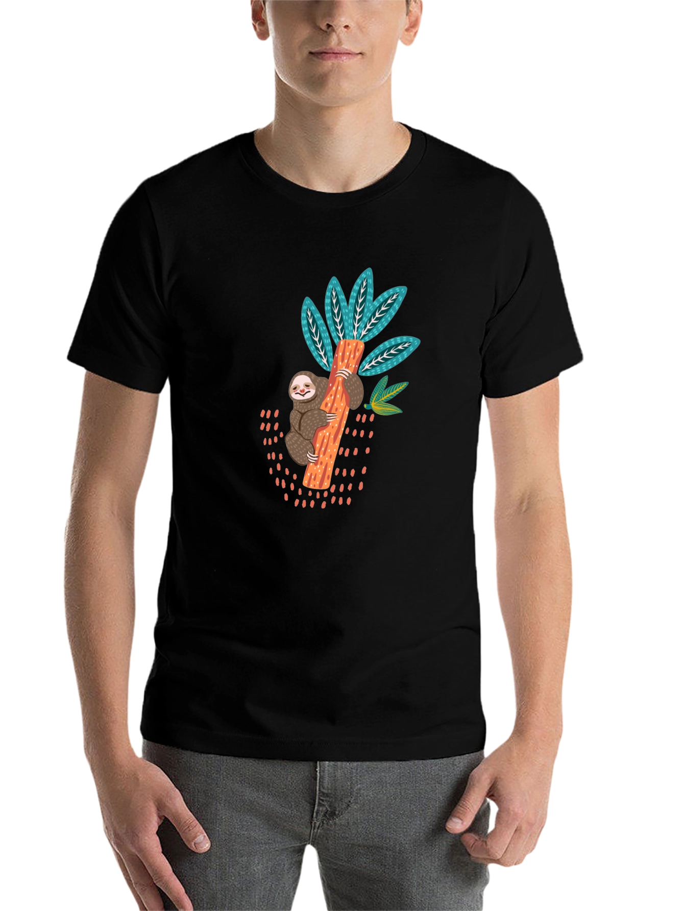 Black Sloth on Tree Graphic T-Shirt - Casual Comfort view 7