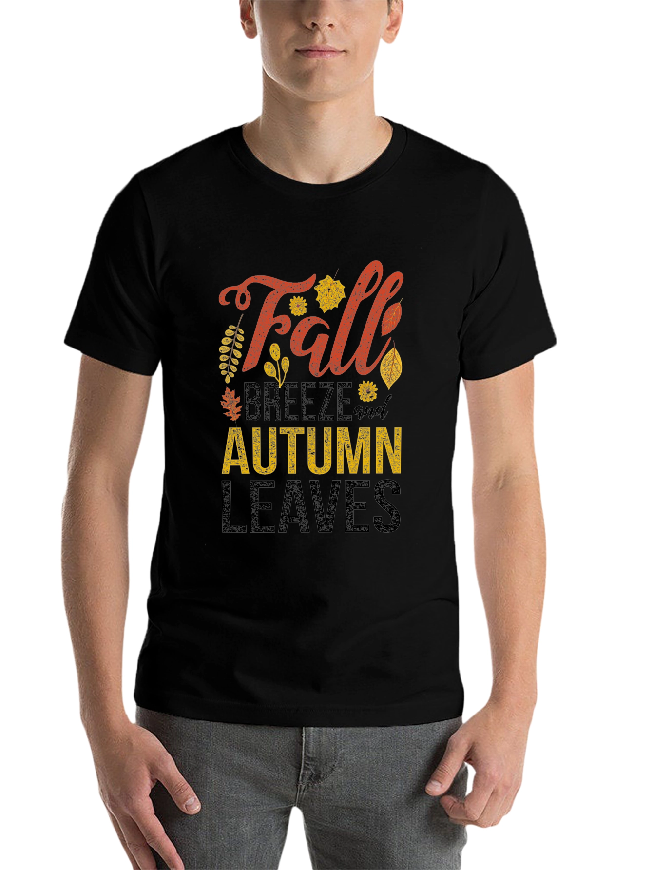 Black Fall Breeze Autumn Leaves Graphic Tee view 7