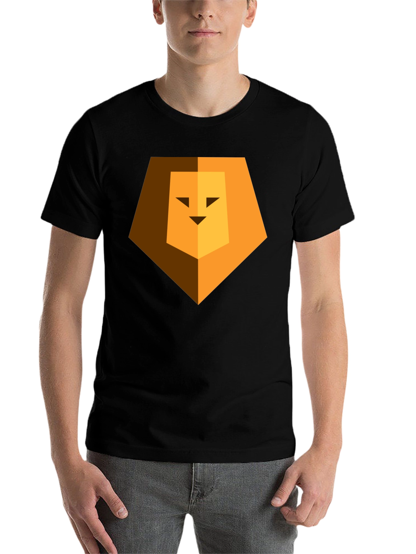 Black Geometric Lion Head Graphic Print Black Tee view 7