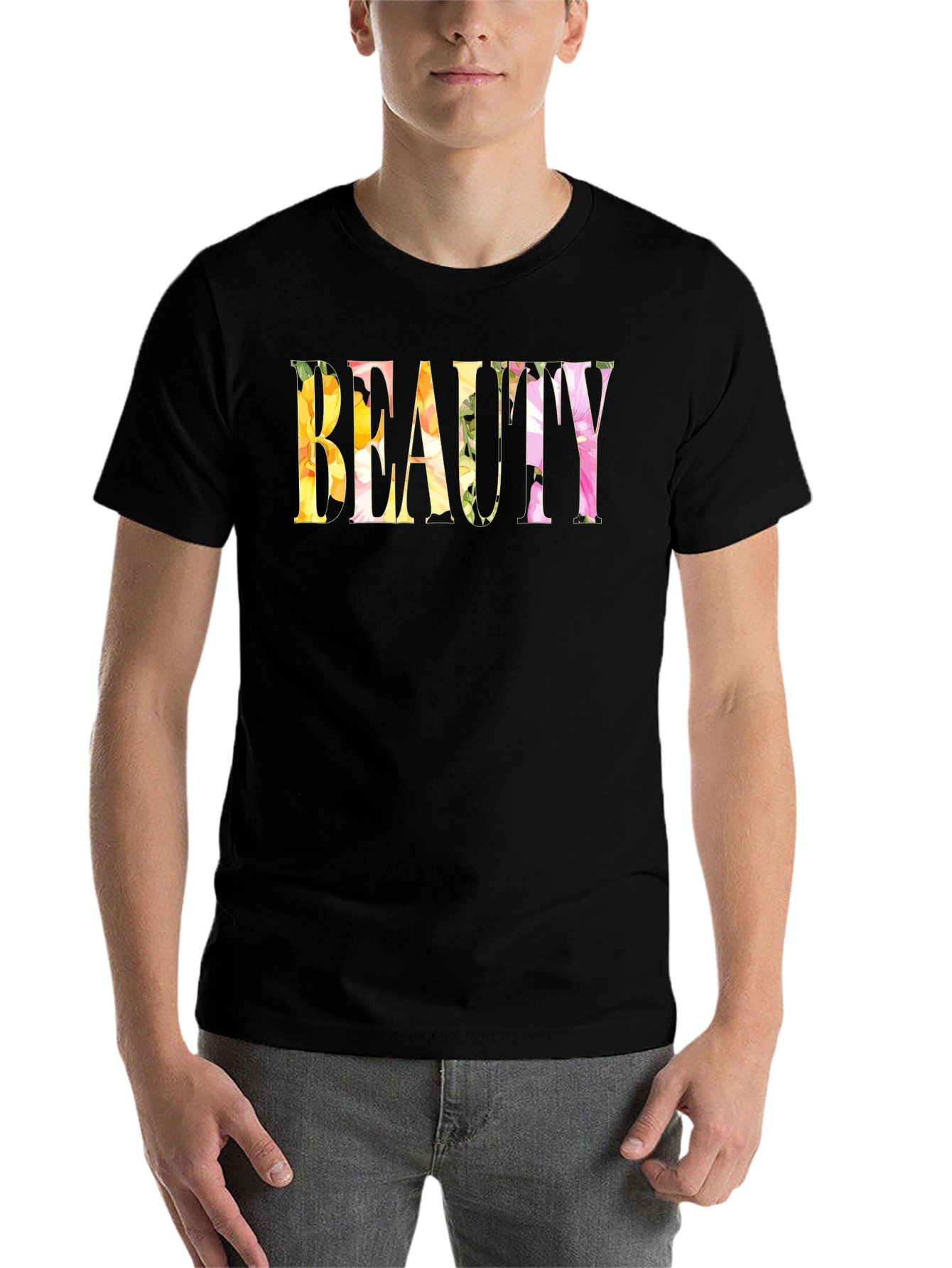 Black Floral Beauty Graphic T-Shirt view 7