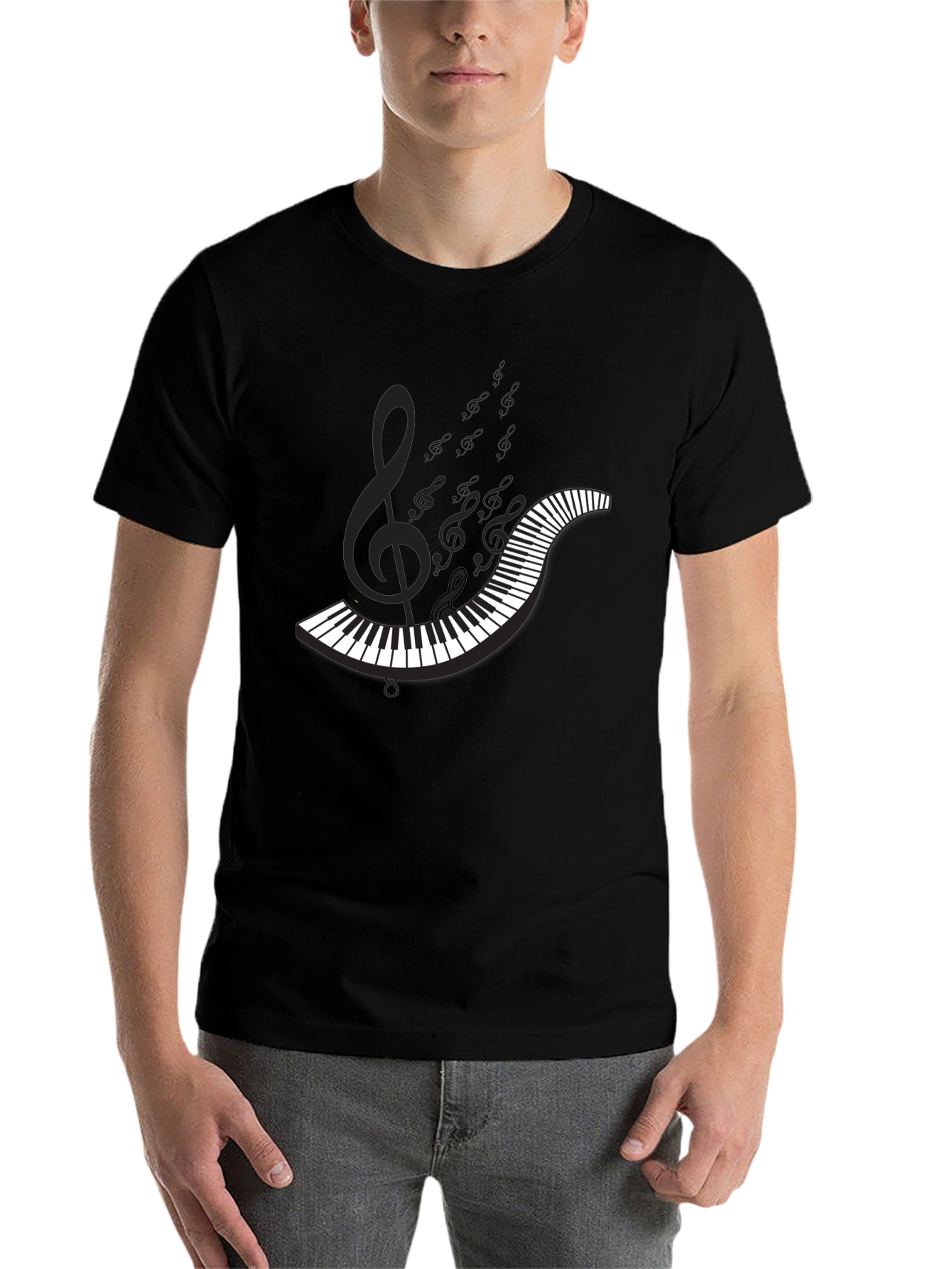 Black Piano Keys & Notes Black T-Shirt - Music Lover Apparel view 7