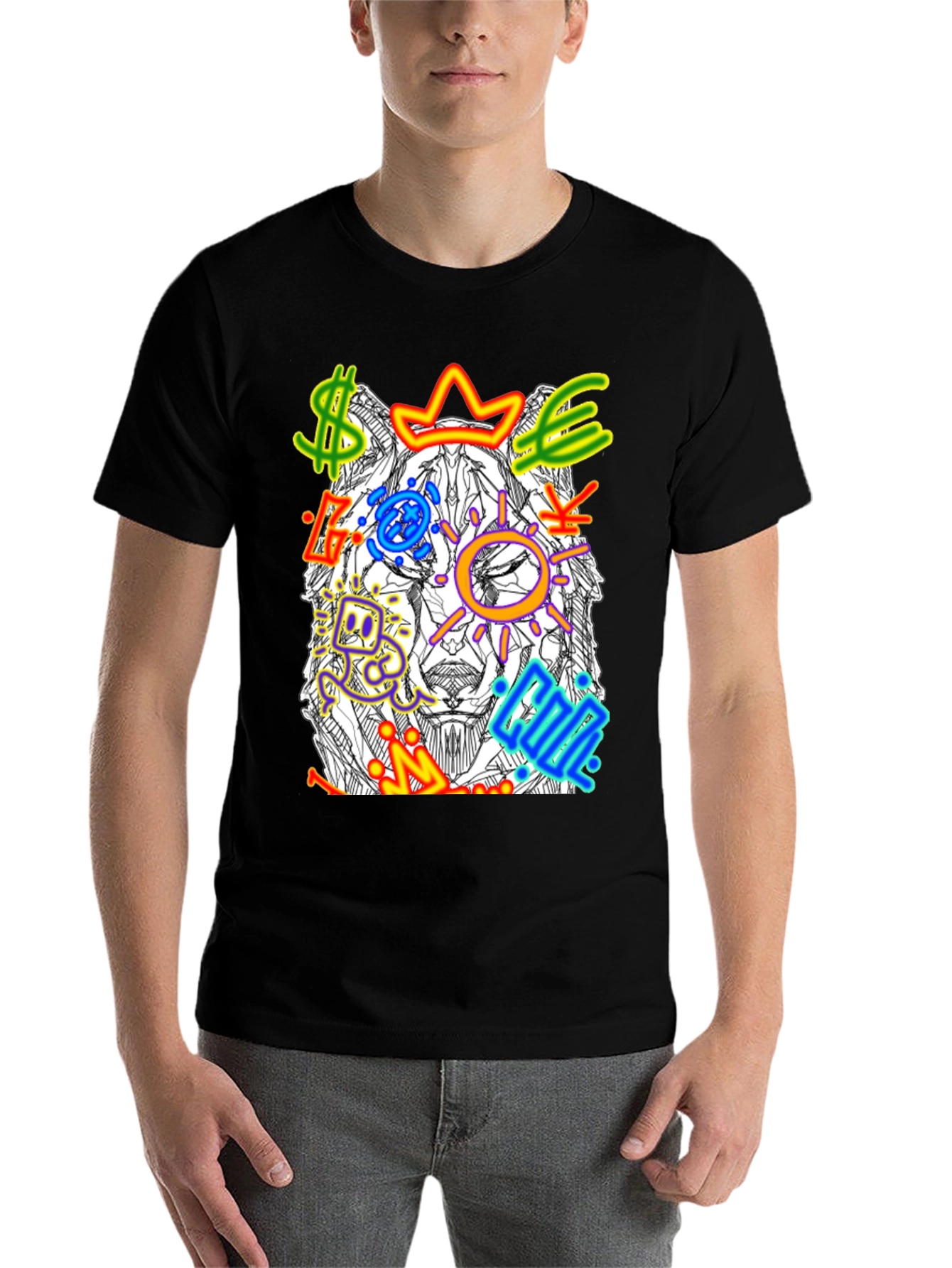 Black Wolf Graffiti Art Graphic T-Shirt view 7