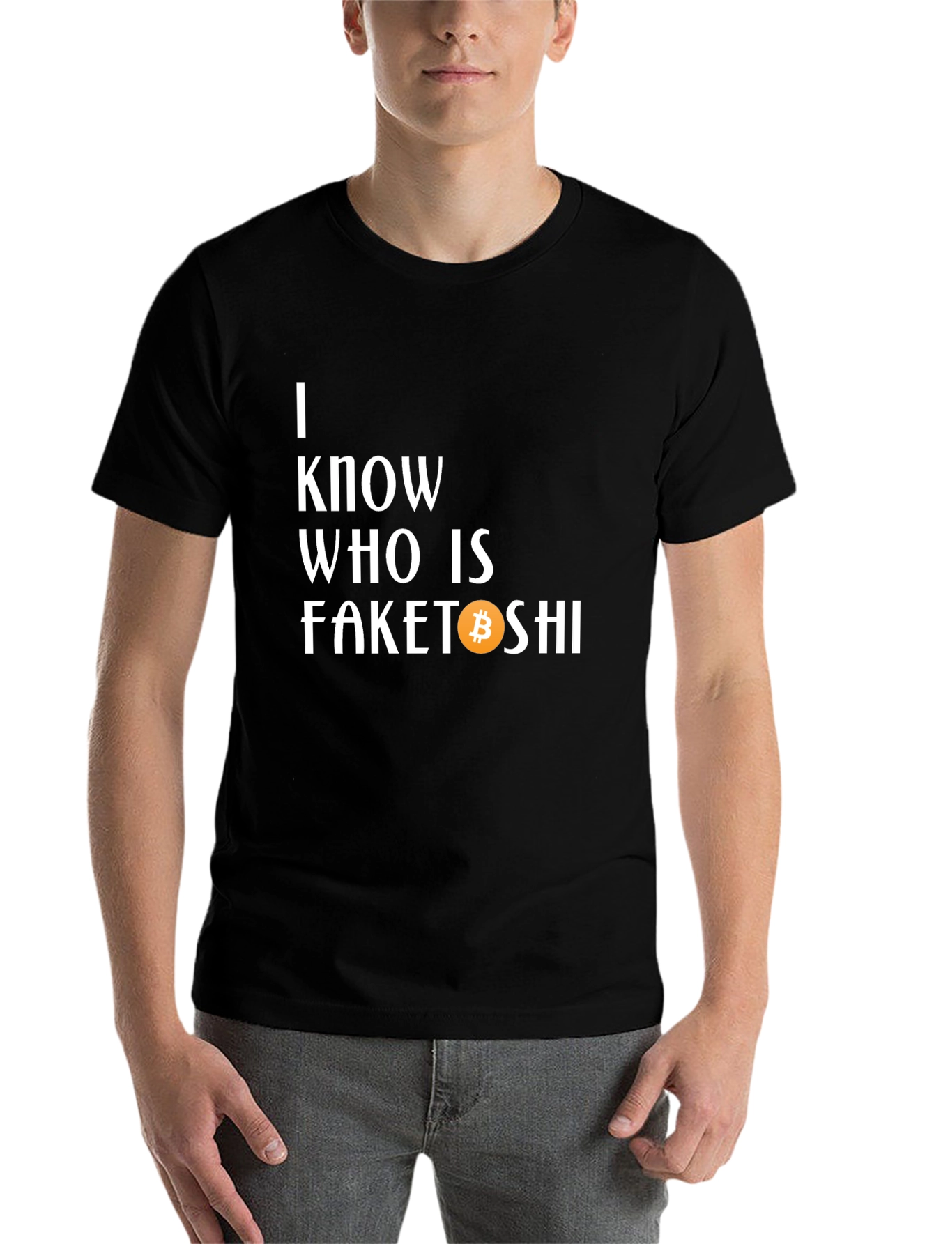 Black I Know Who is Faketoshi T-Shirt view 7