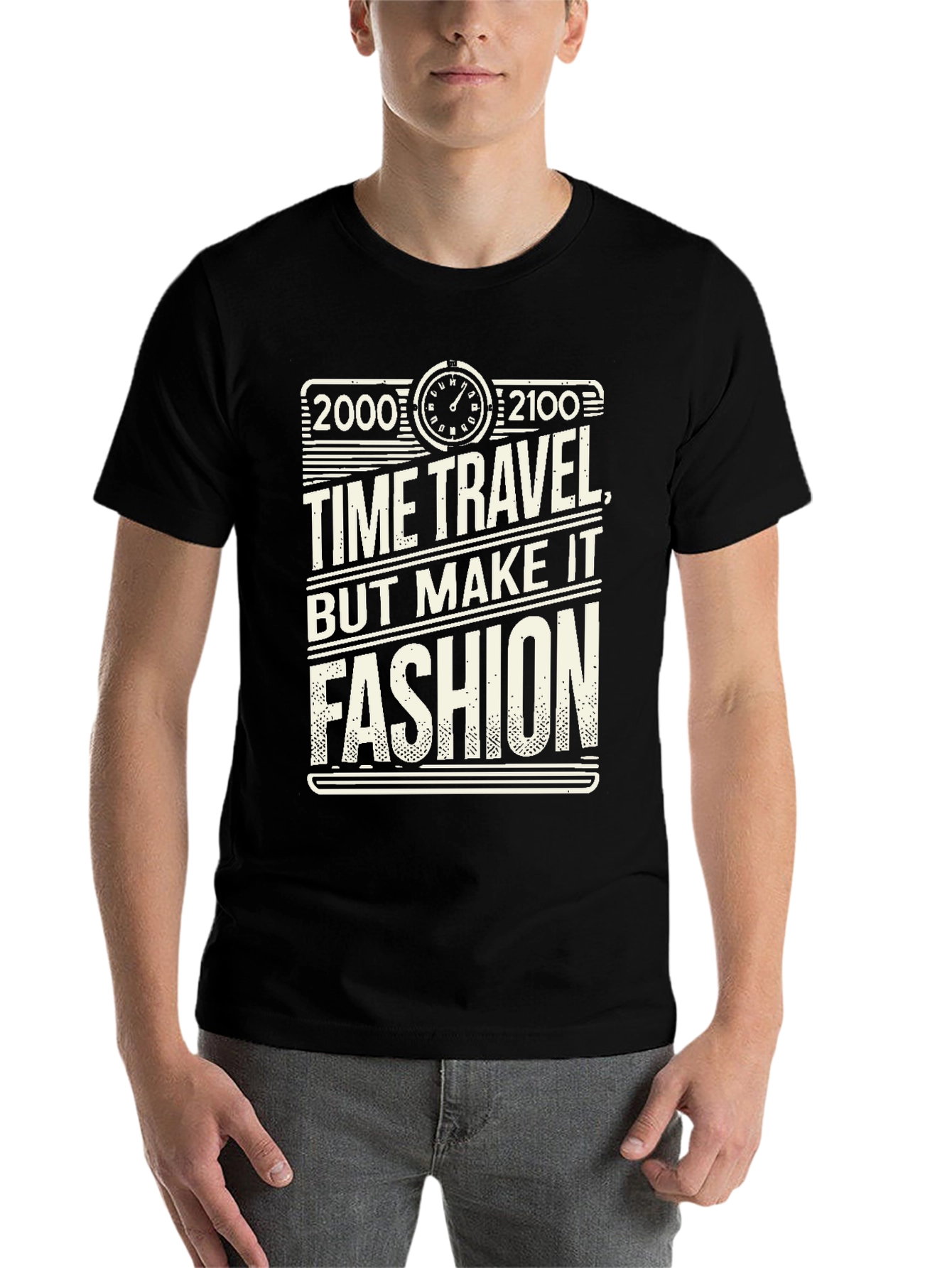 Black Time Travel Fashion T-Shirt view 7