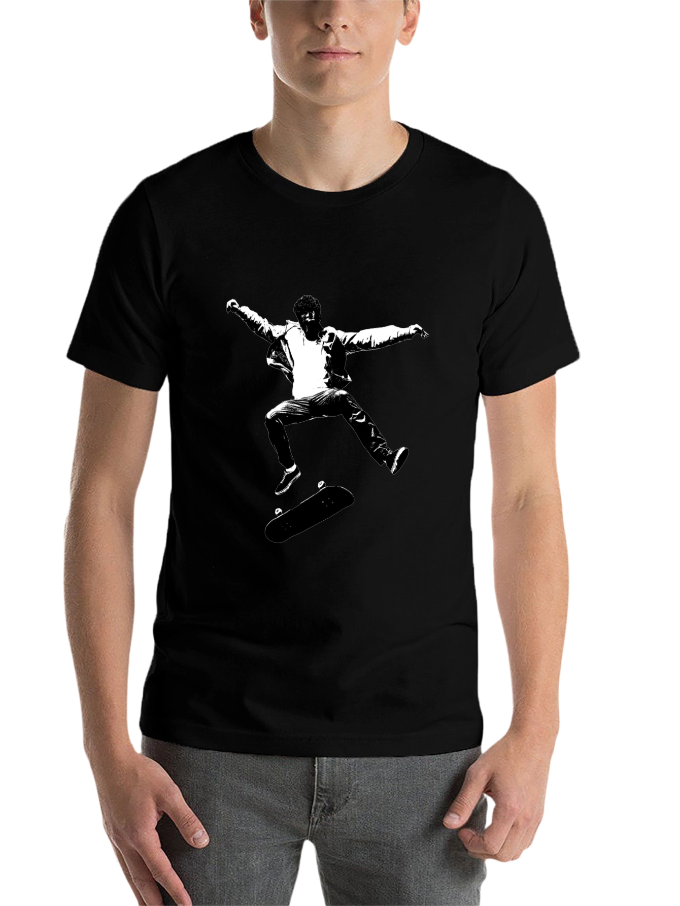 Black Skateboarding Graphic Tee - Black Cotton view 7
