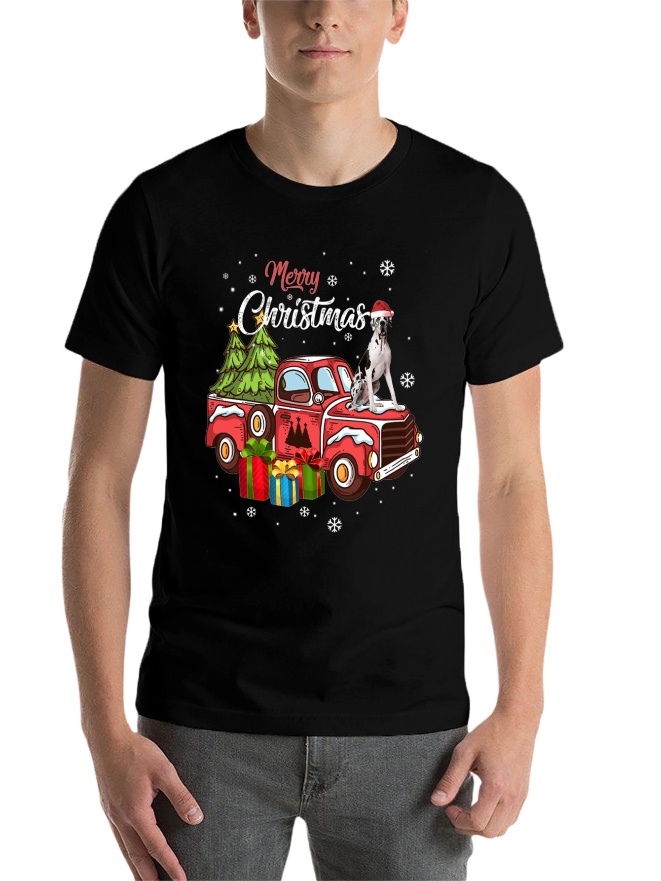 Black Merry Christmas Dog Truck T-Shirt view 7
