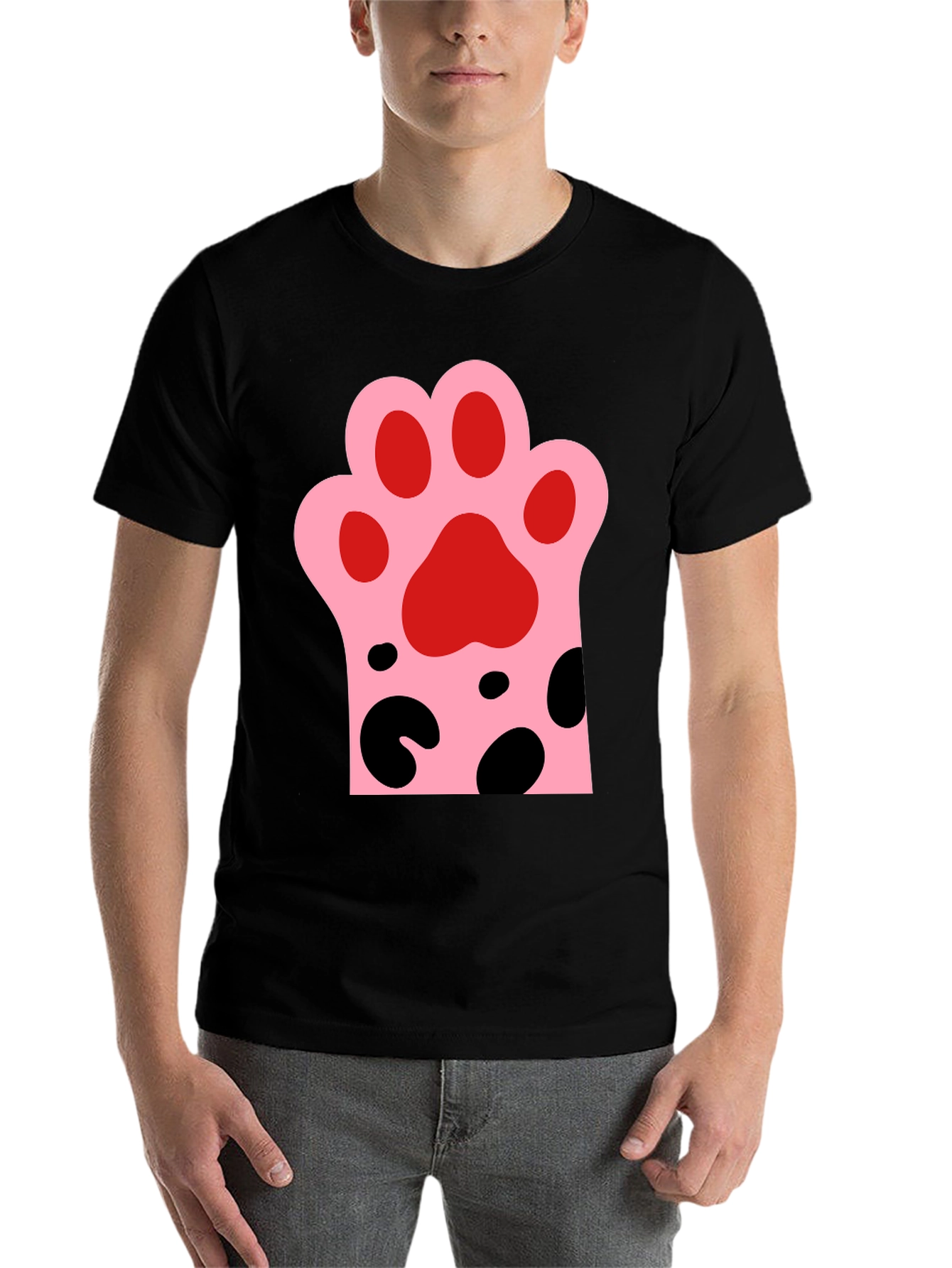 Black Cute Cat Paw Print Black T-Shirt view 7