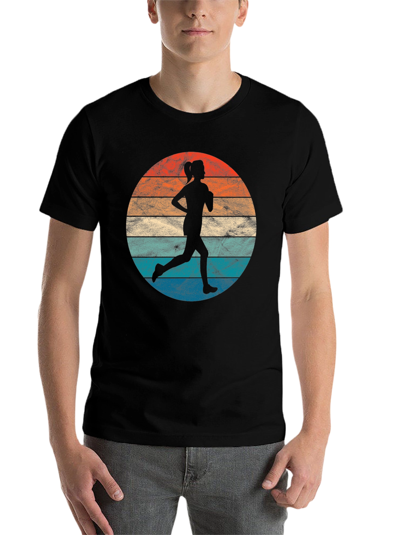 Black Retro Runner Graphic Tee - Vintage Style Sport Shirt view 7