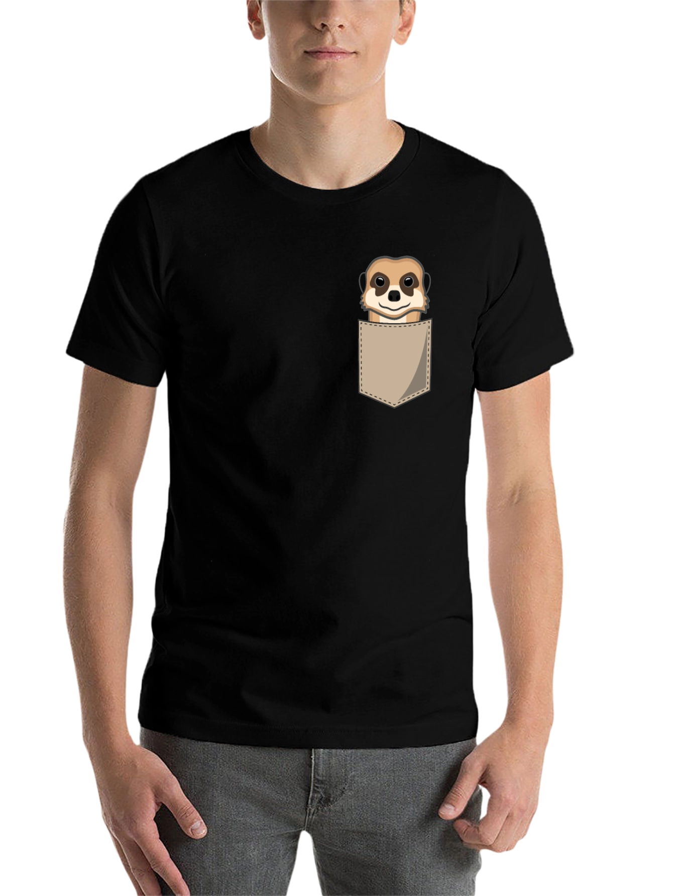 Black Meerkat Pocket T-Shirt - Novelty Cartoon Tee view 7