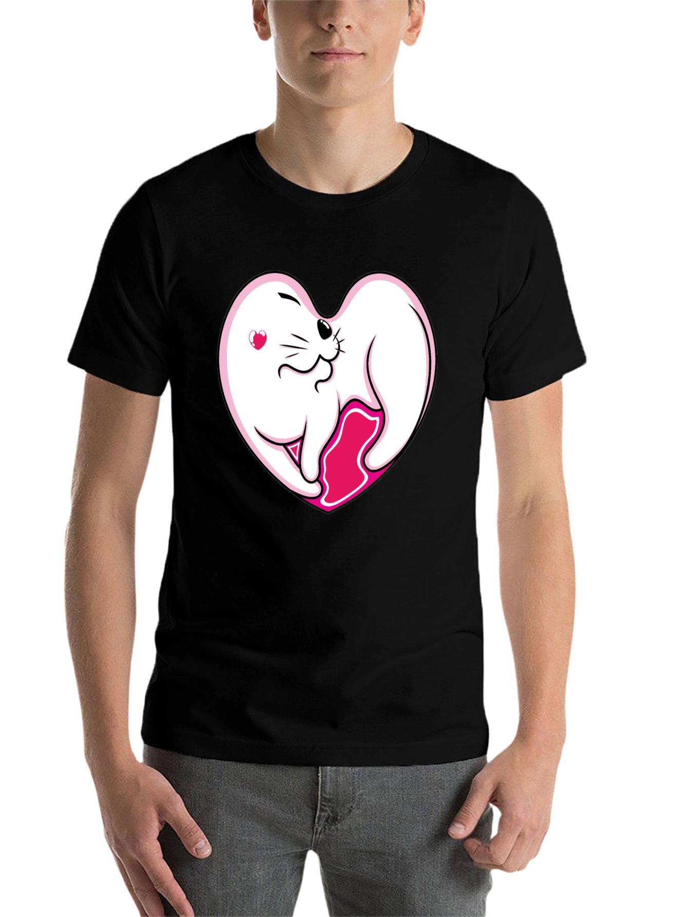 Black Cute Seal Heart T-Shirt - Black Cotton Tee view 7