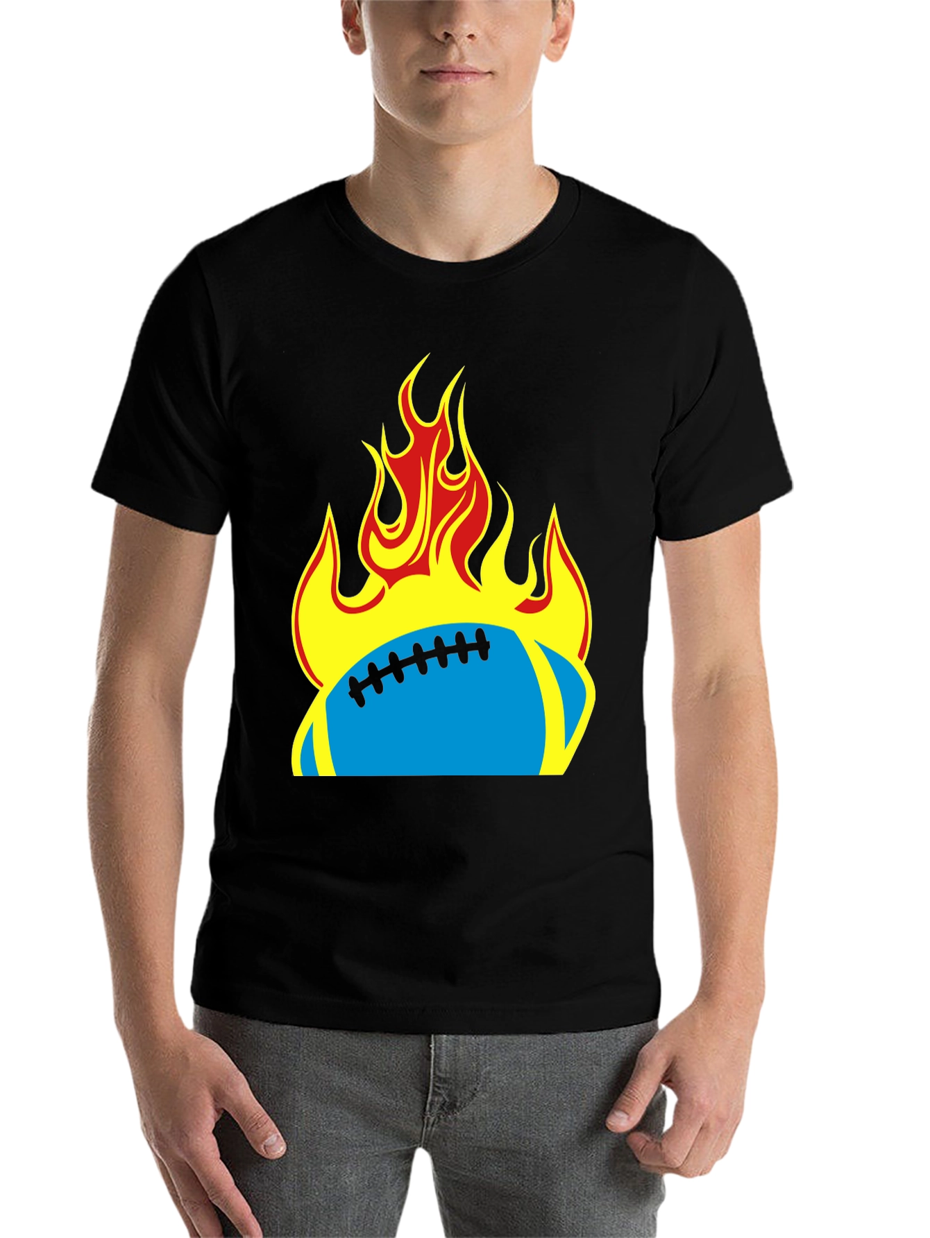 Black Flaming Football T-Shirt - Black Tee view 7