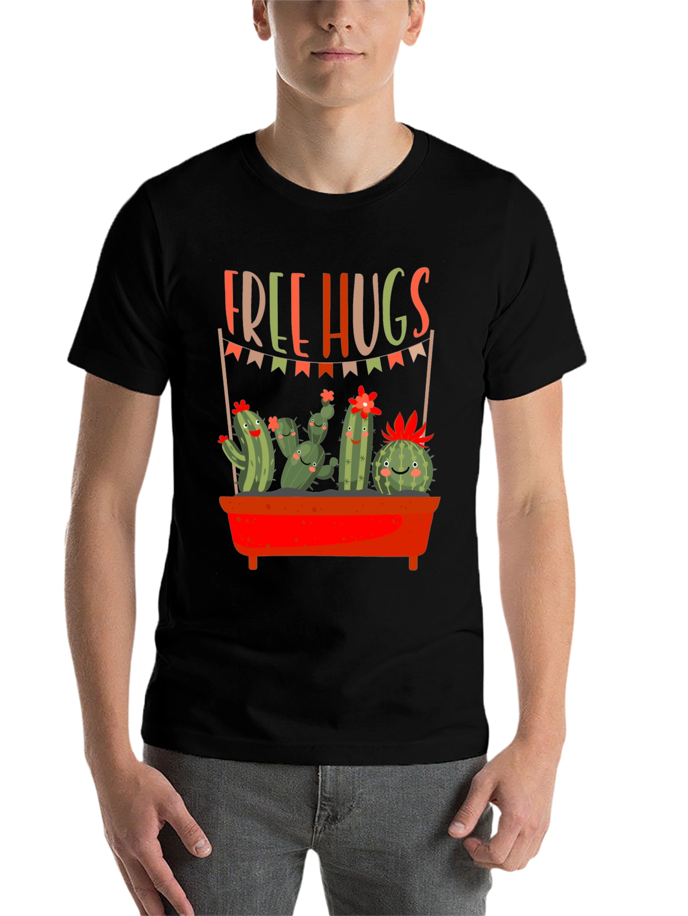 Black Free Hugs Cactus Graphic Tee view 7