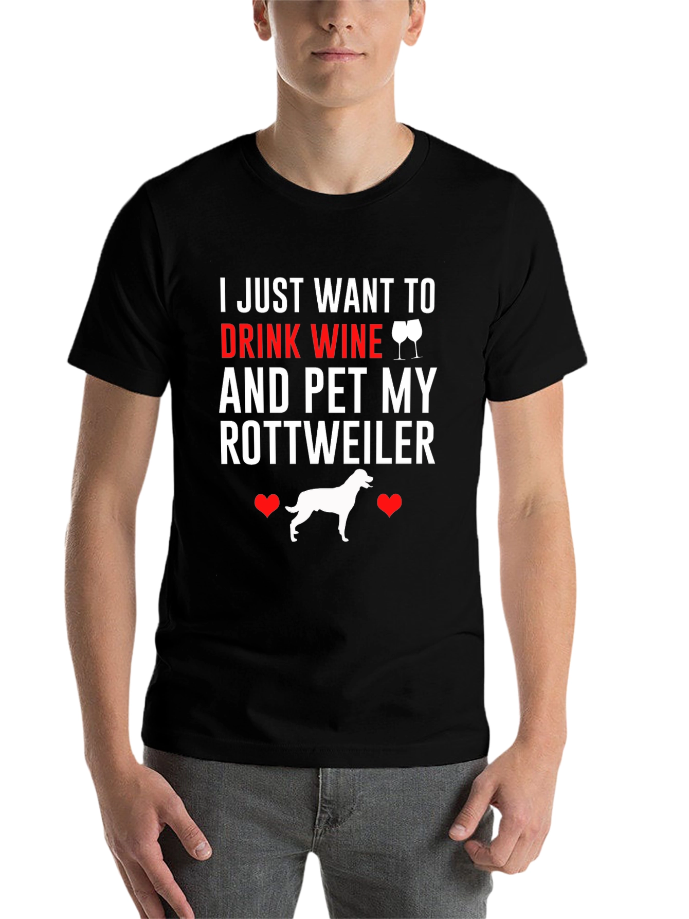 Black Wine & Rottweiler T-Shirt - Drink Wine Pet Dog view 7
