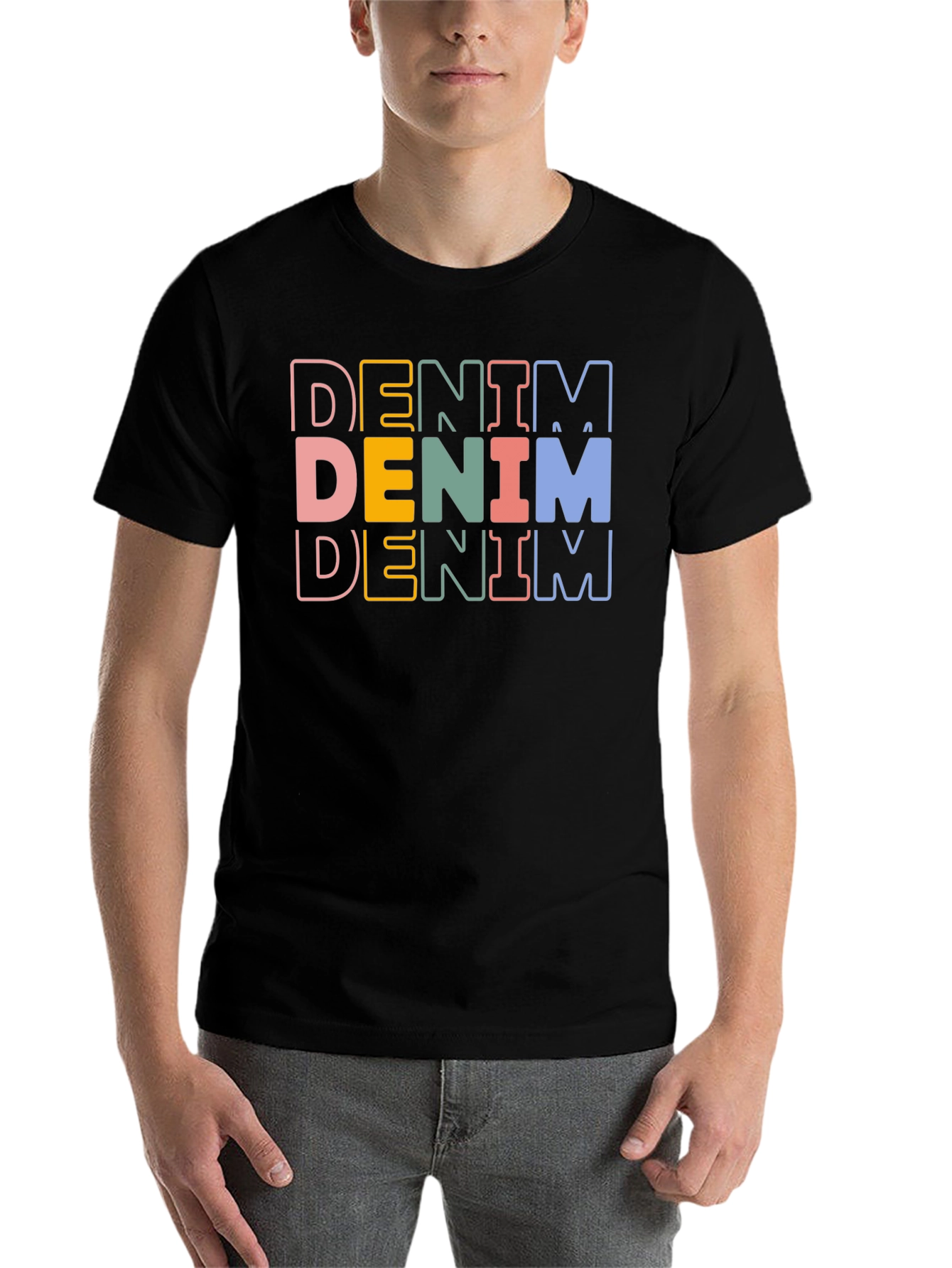 Black Denim Stacked Text Graphic Tee view 7