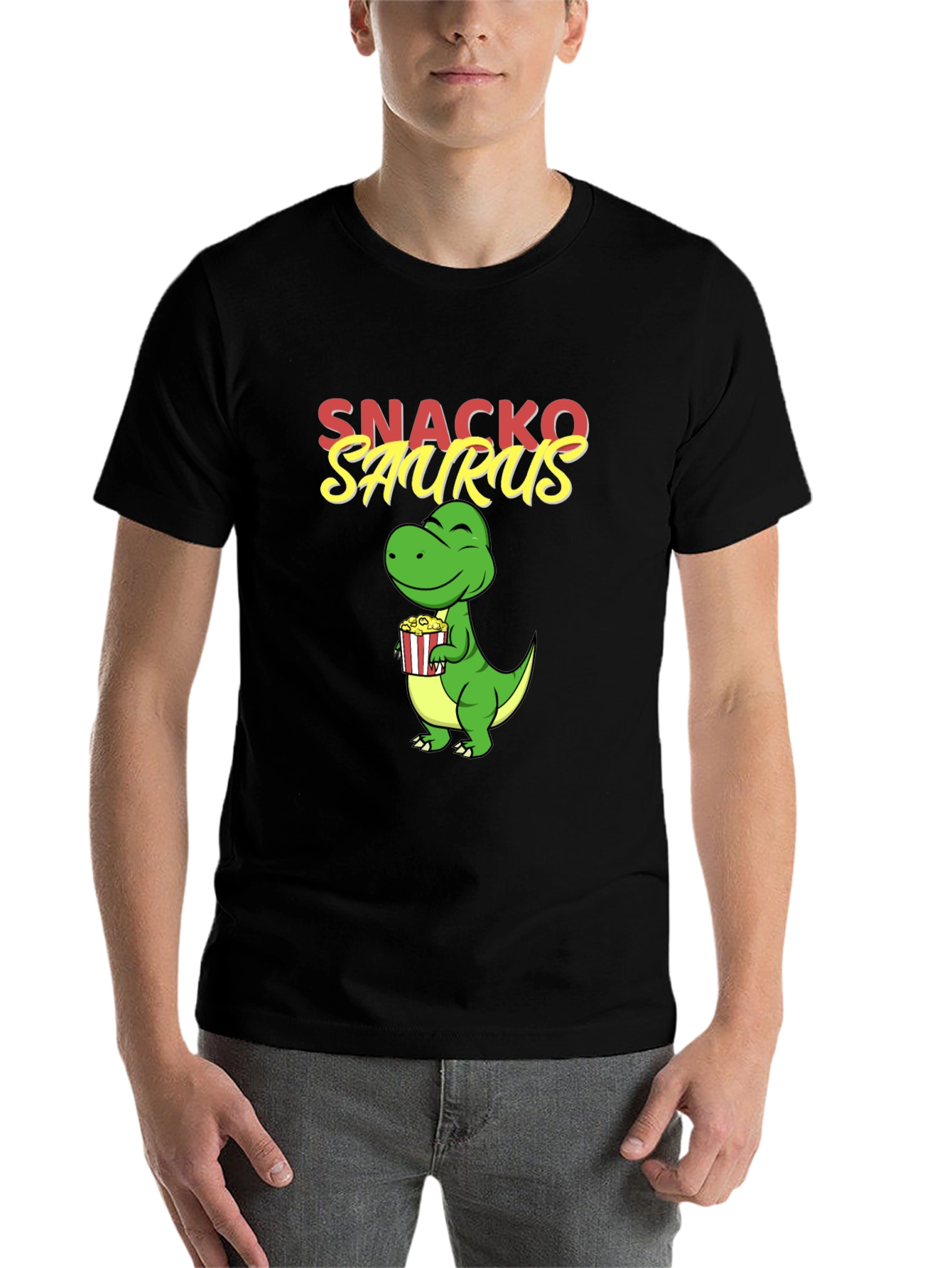 Black Snackosaurus Graphic Tee - Fun Dinosaur T-Shirt view 7