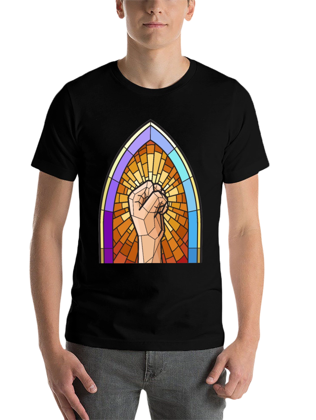 Black Stained Glass Fist T-Shirt view 7