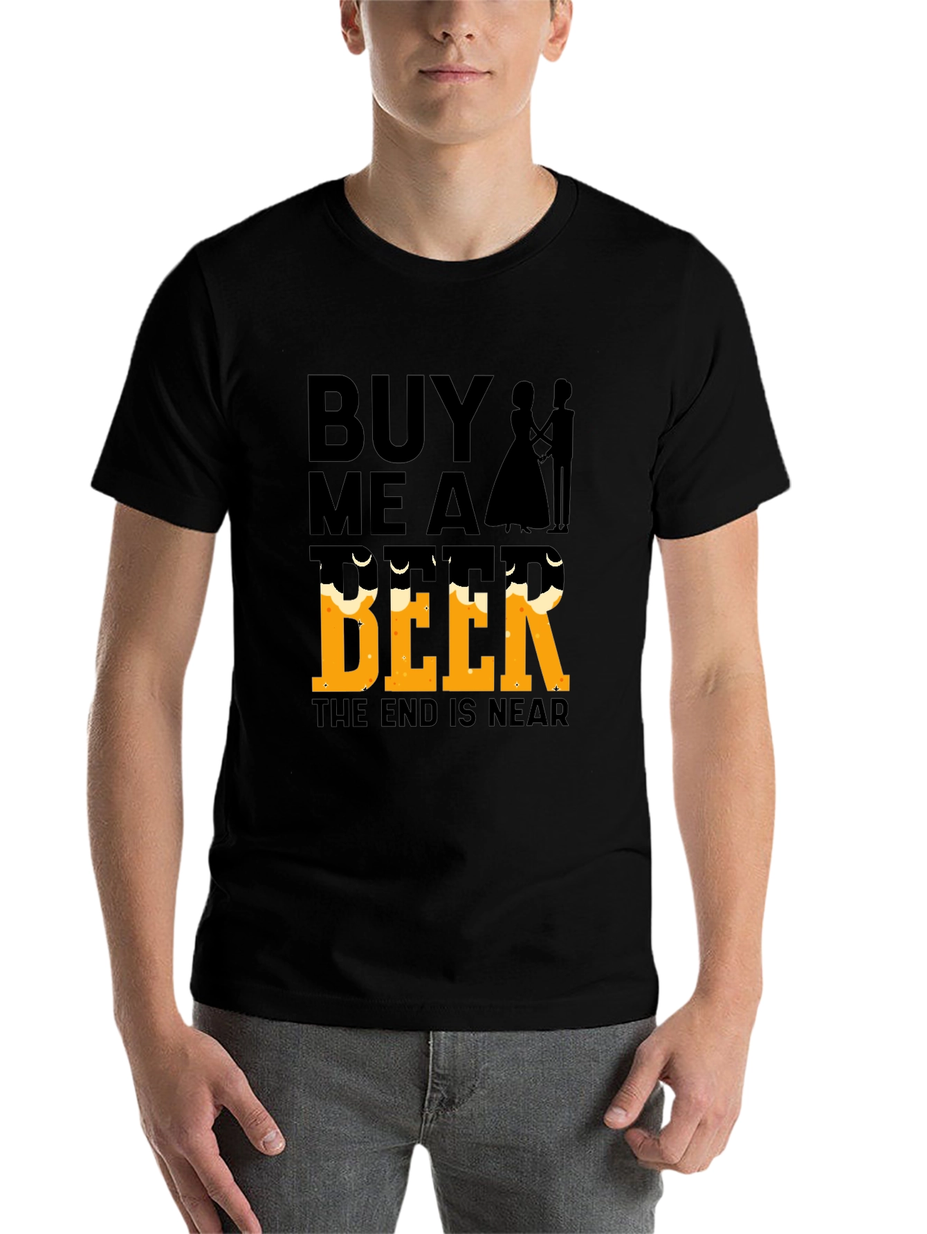 Black Buy Me a Beer, The End Is Near - Funny Wedding T-Shirt view 7