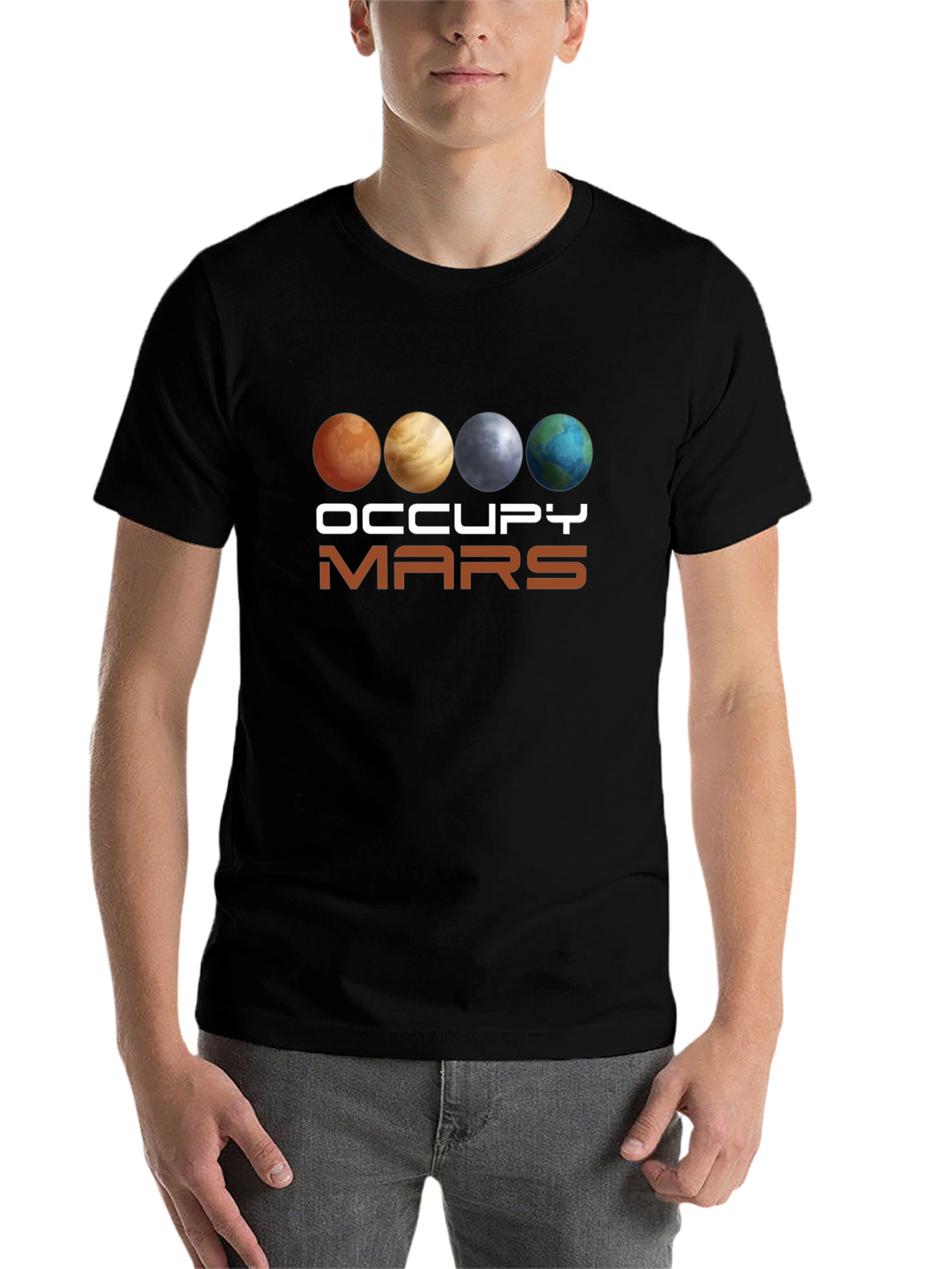 Black Occupy Mars Graphic Tee - Space Exploration T-Shirt view 7