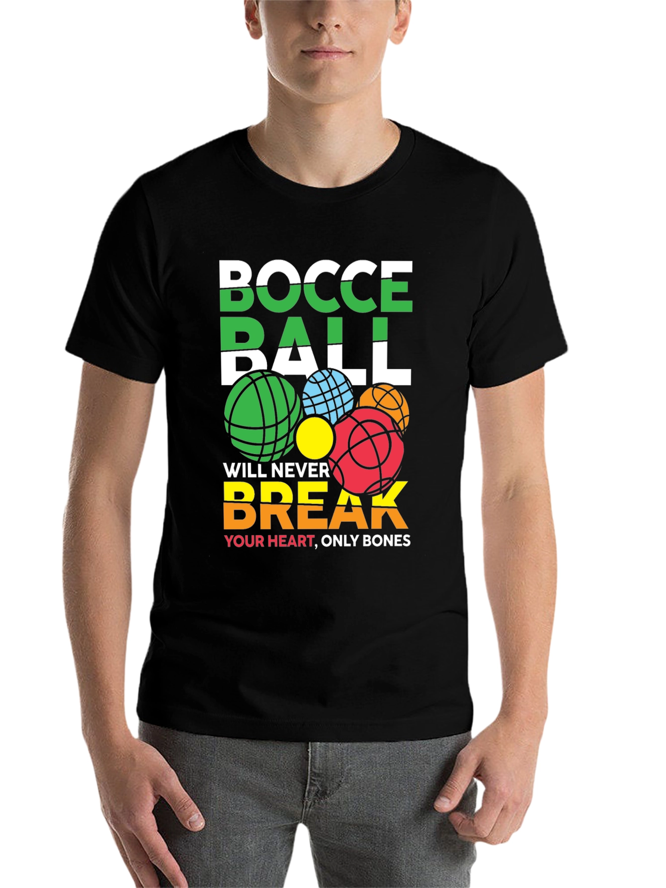 Black Bocce Ball Never Break Your Heart Graphic T-Shirt view 7