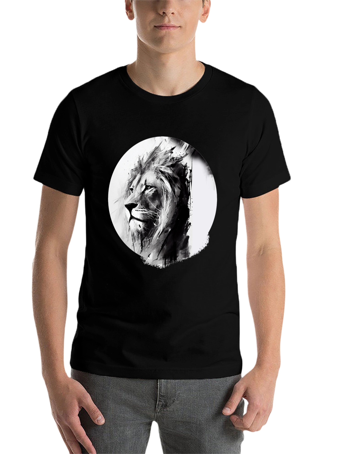 Black Lion Graphic Print Black T-Shirt view 7
