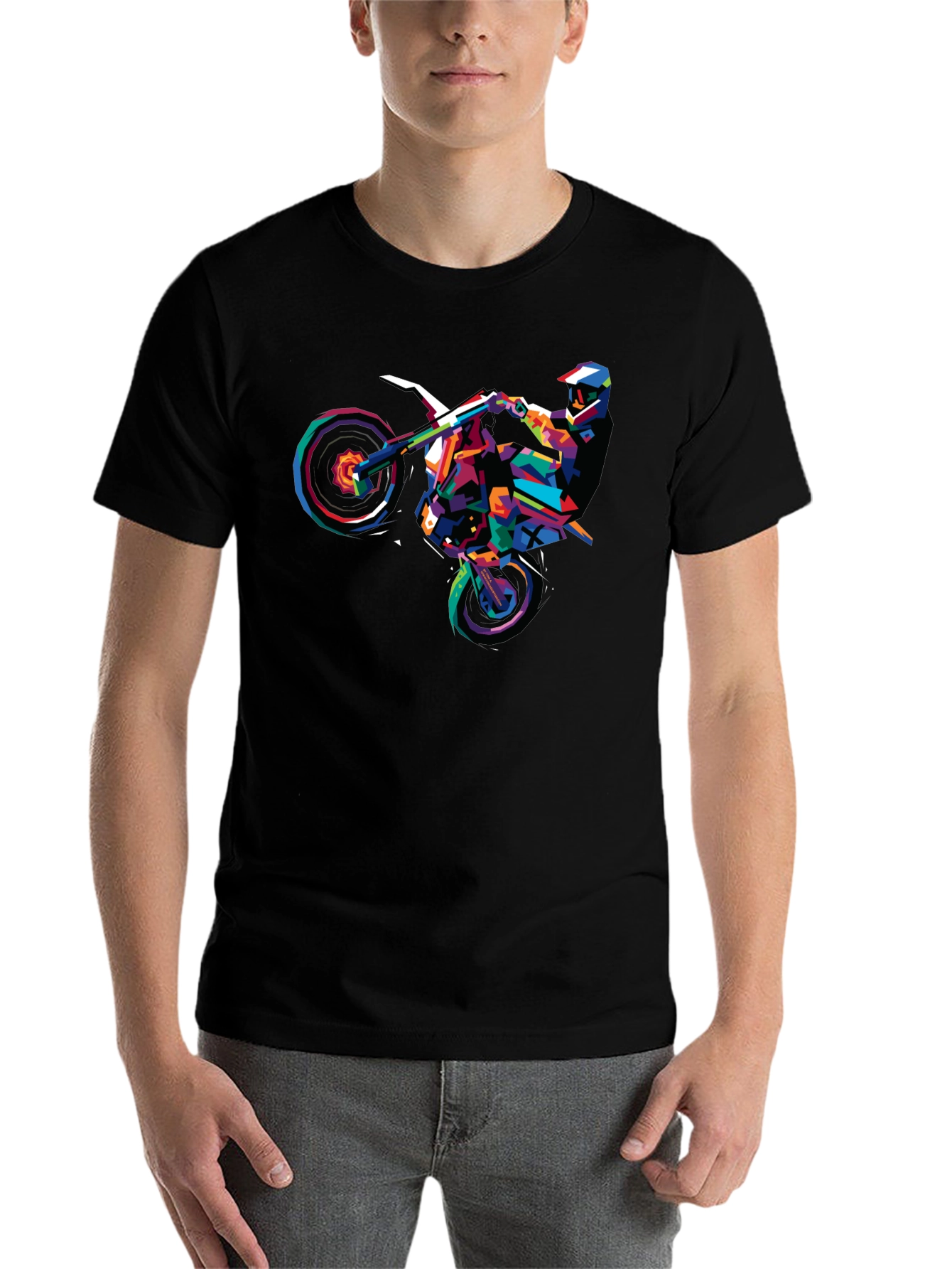 Geometric Motocross Rider Graphic T-Shirt - 7