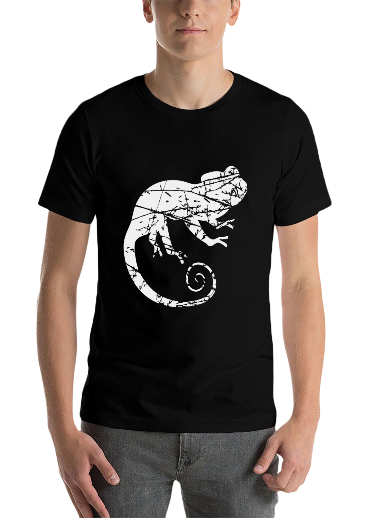 Black Distressed Chameleon Graphic Tee view 7