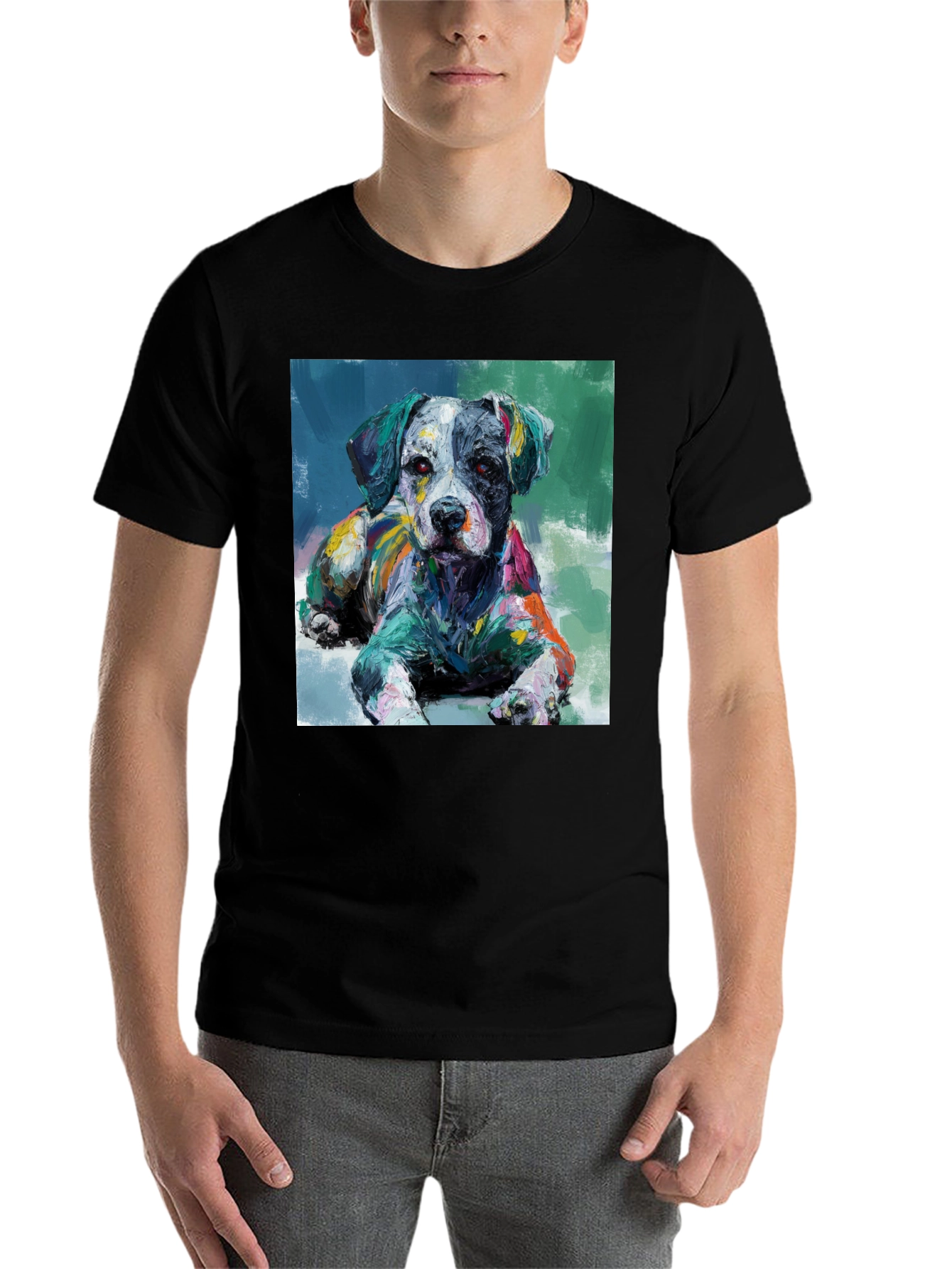 Black Dog Painting Black T-Shirt view 7