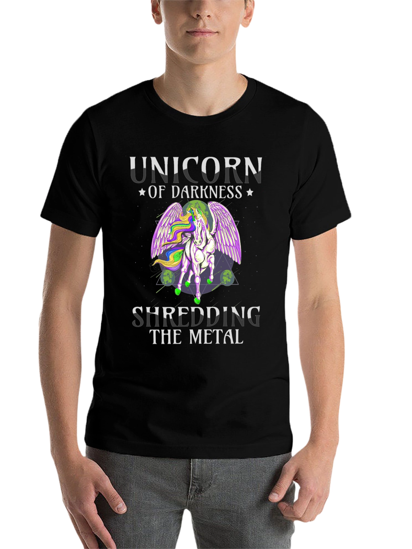 Black Unicorn of Darkness Shredding Metal T-Shirt view 7