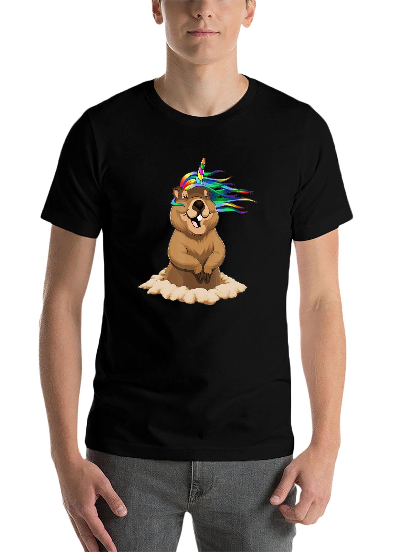 Black Unicorn Beaver T-Shirt - Funny Graphic Tee view 7