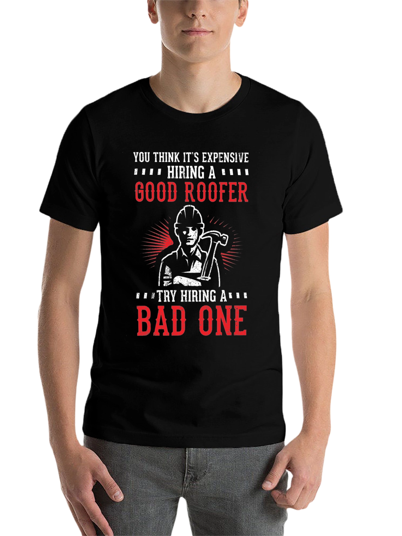 Black Funny Roofer T-Shirt - Good vs. Bad Roofer Design view 7