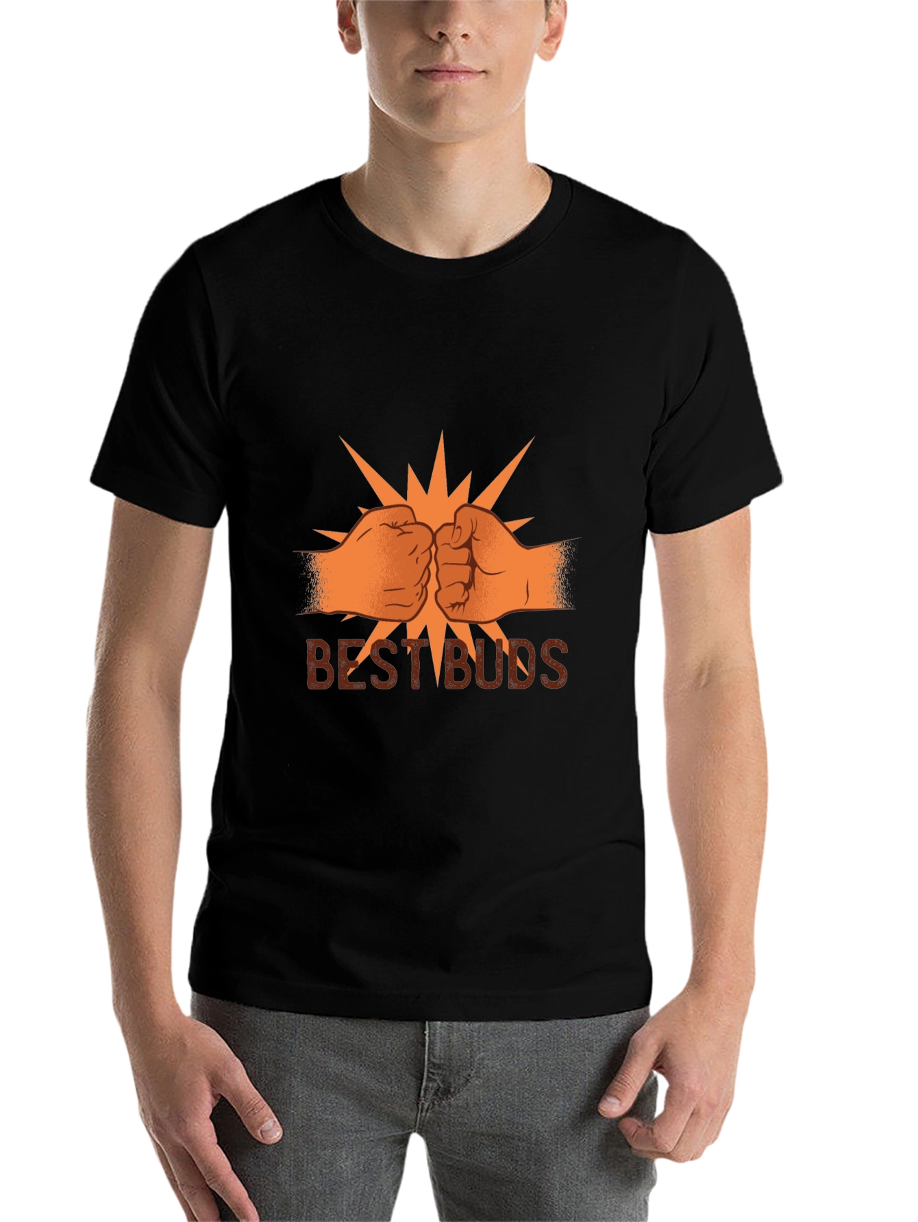 Black Best Buds Graphic Tee - Black Cotton Blend T-Shirt view 7