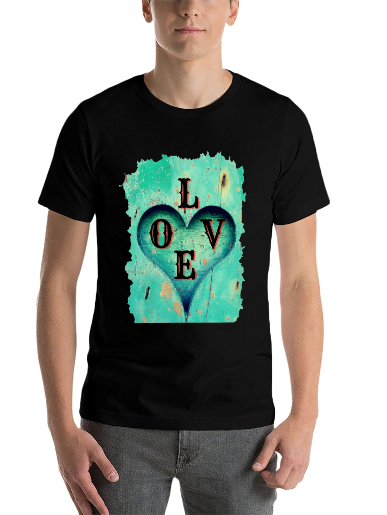 Black Love Heart Graphic Tee - Black Casual T-Shirt view 7