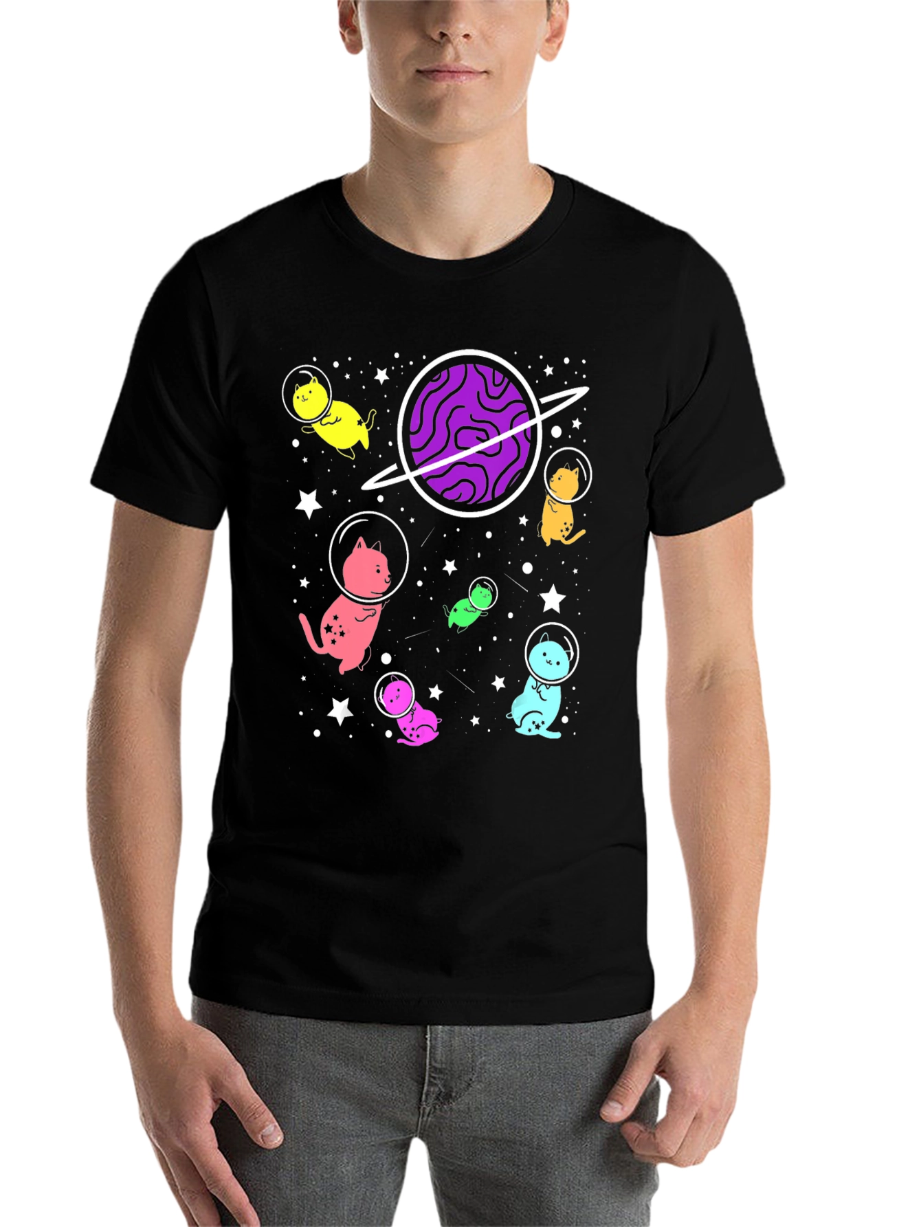 Black Cosmic Cat Astronaut T-Shirt view 7