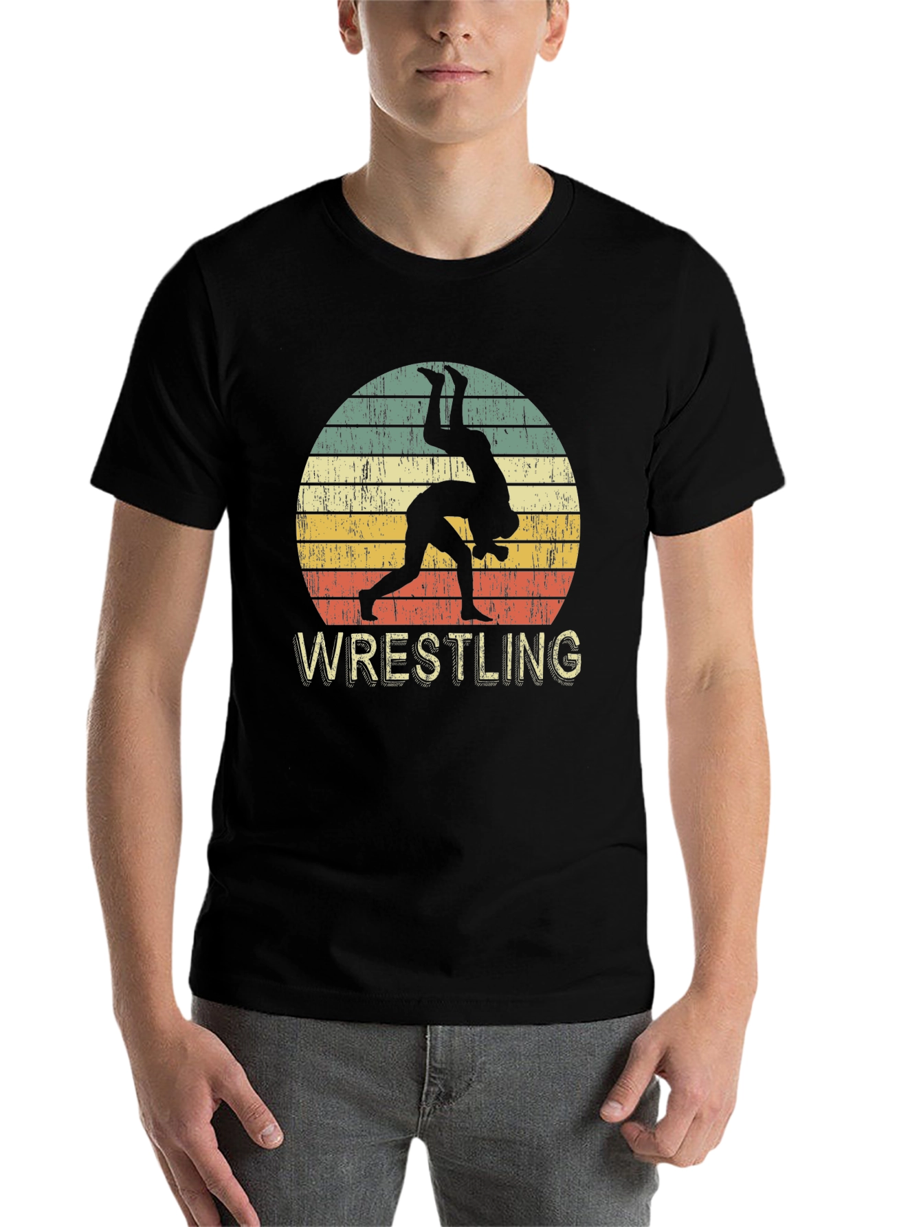 Black Vintage Wrestling Sunset T-Shirt view 7