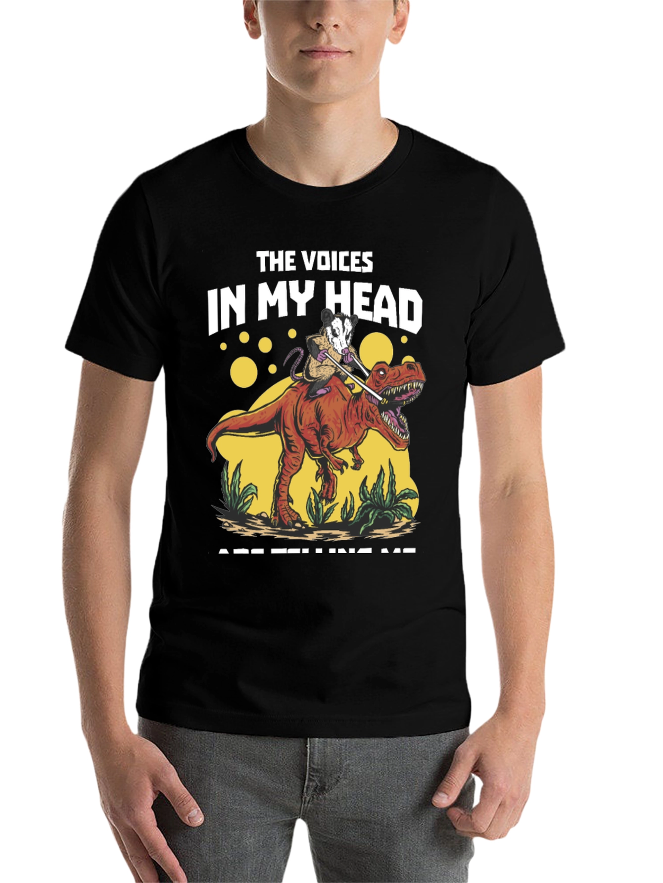 Black The Voices In My Head Opossum Dinosaur T-Shirt view 7