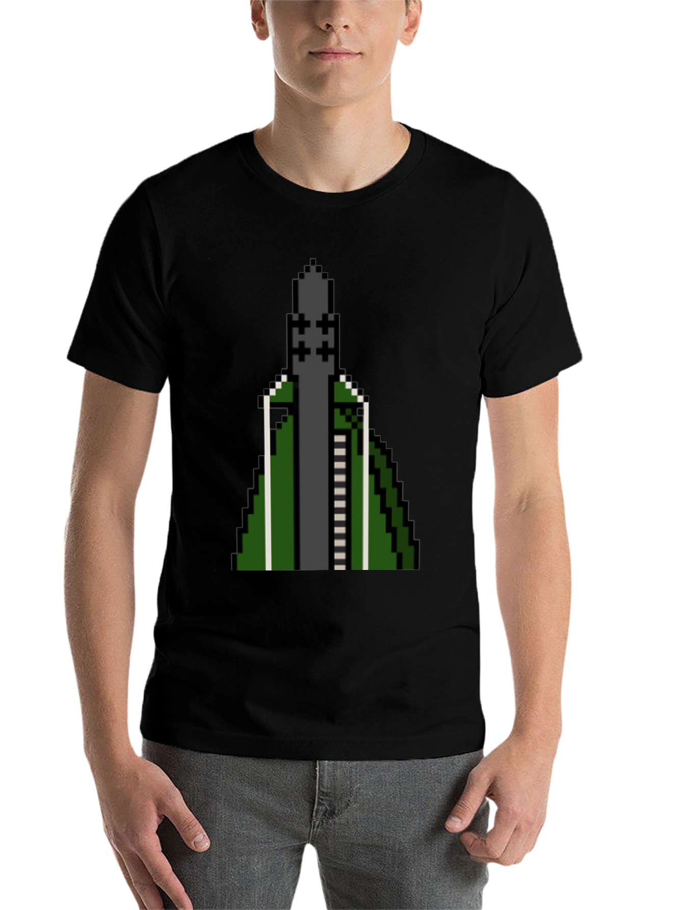 Black Pixelated Rocket T-Shirt - Retro Gaming Style view 7