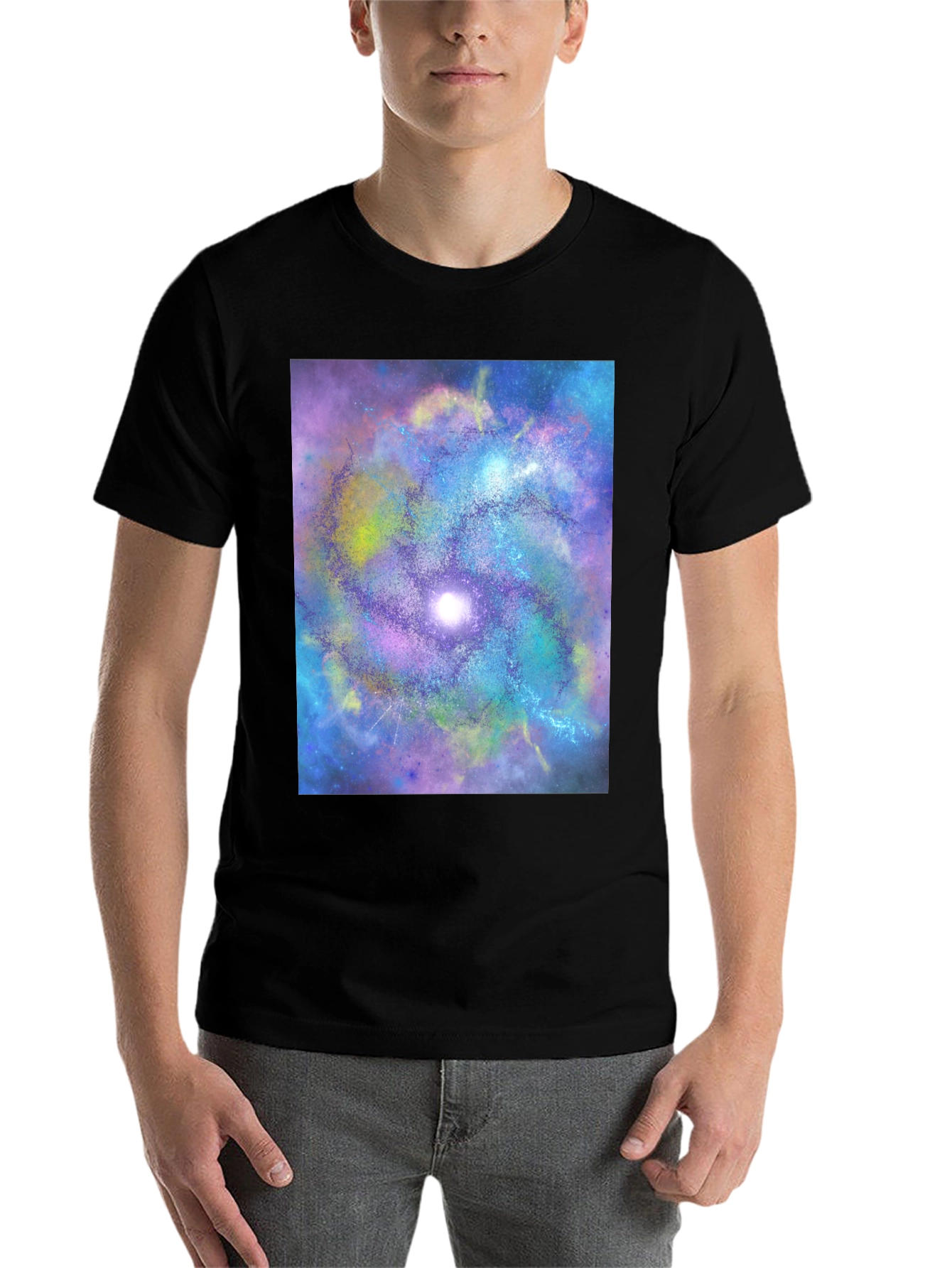 Black Galaxy Swirl Graphic Tee - Black Cotton Comfort view 7