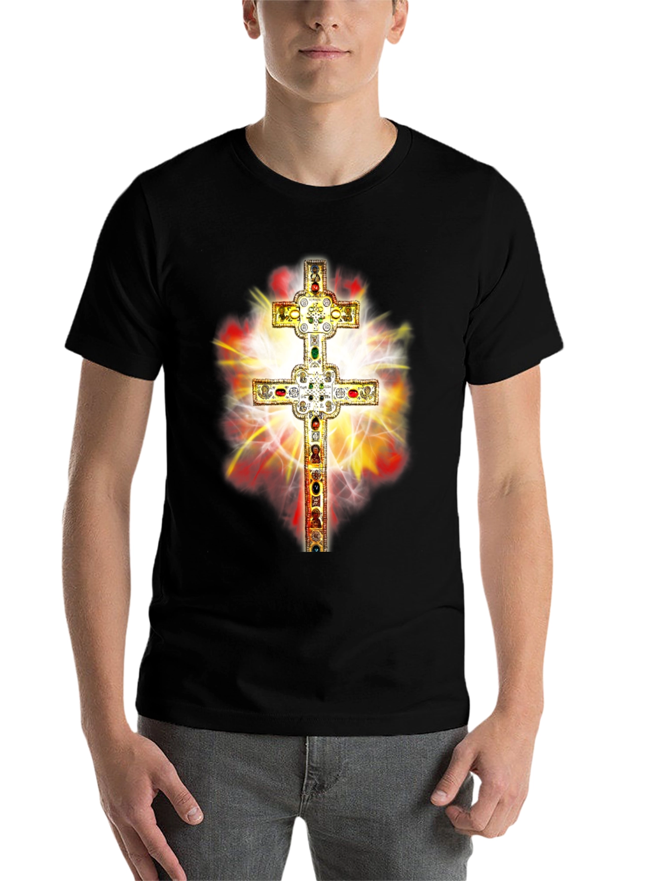 Black Ornate Cross Graphic Tee - Religious Fashion view 7